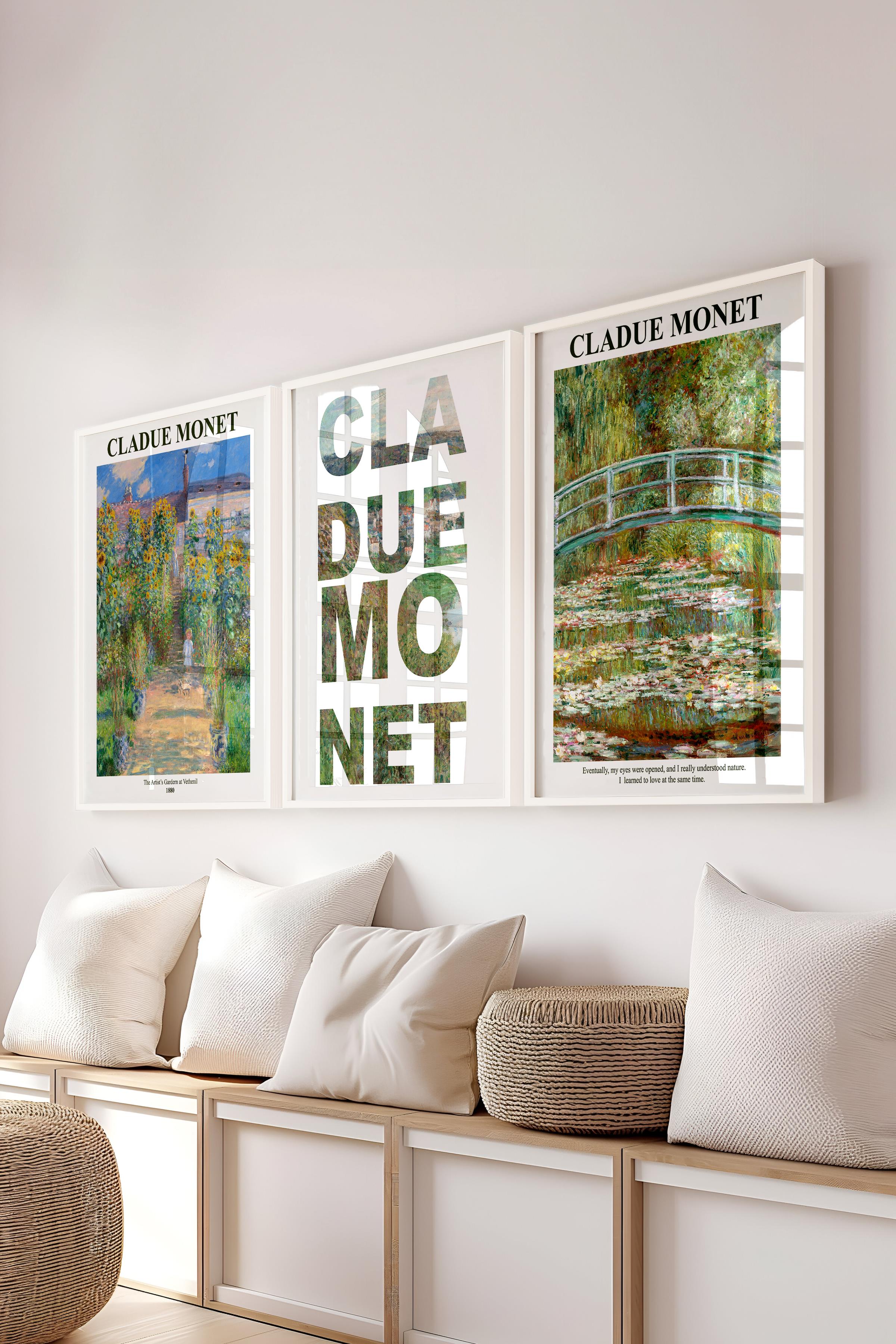 Monet Tablo Seti, 3 Adet Beyaz Çerçeve ve Sanat Serisi Poster - Yatak Odası, Mutfak, Salon Dekoru