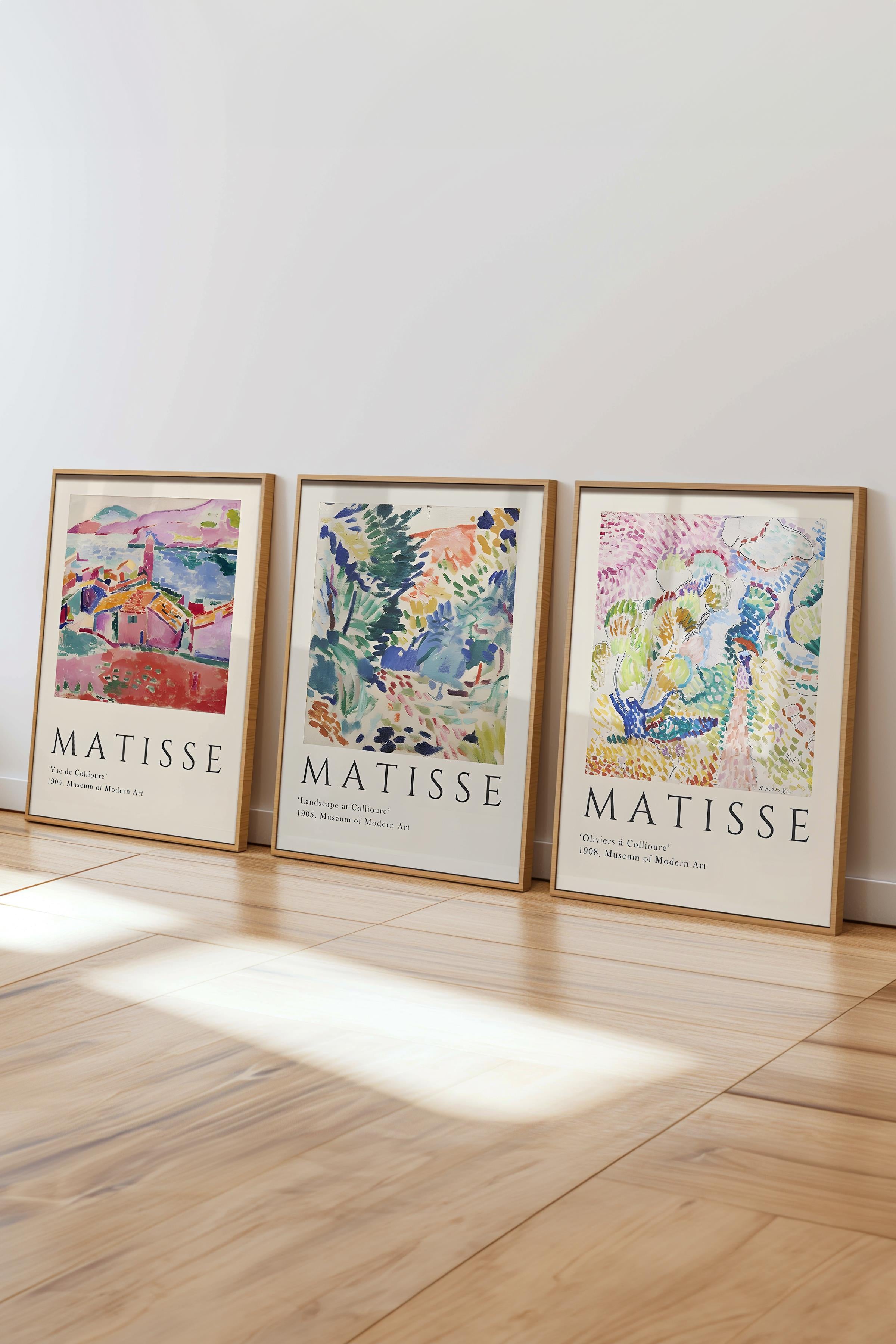 Matisse Tablo Seti, 3 Adet Ahşap Çerçeve ve Sanat Serisi Poster - Yatak Odası, Mutfak, Salon Dekoru