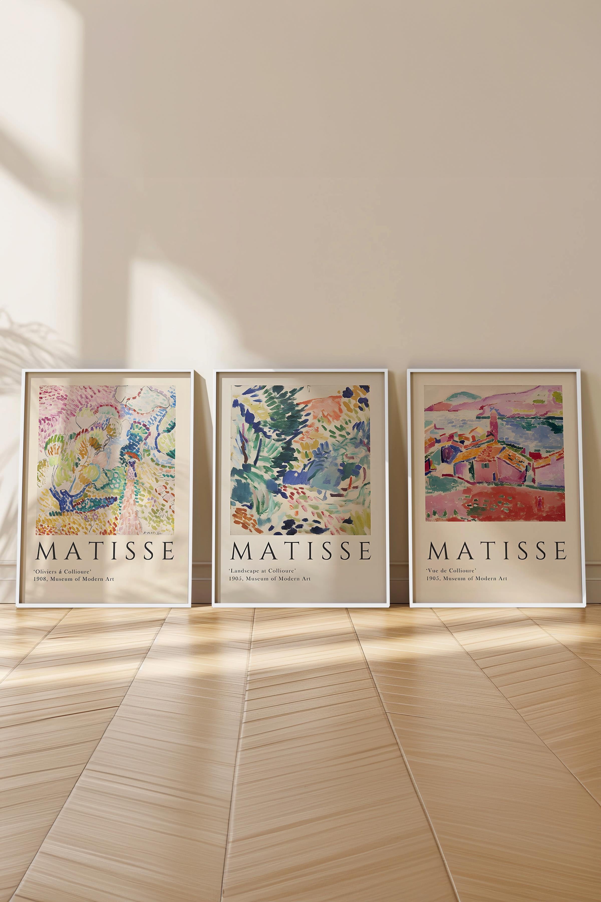 Matisse Tablo Seti, 3 Adet Beyaz Çerçeve ve Sanat Serisi Poster - Yatak Odası, Mutfak, Salon Dekoru