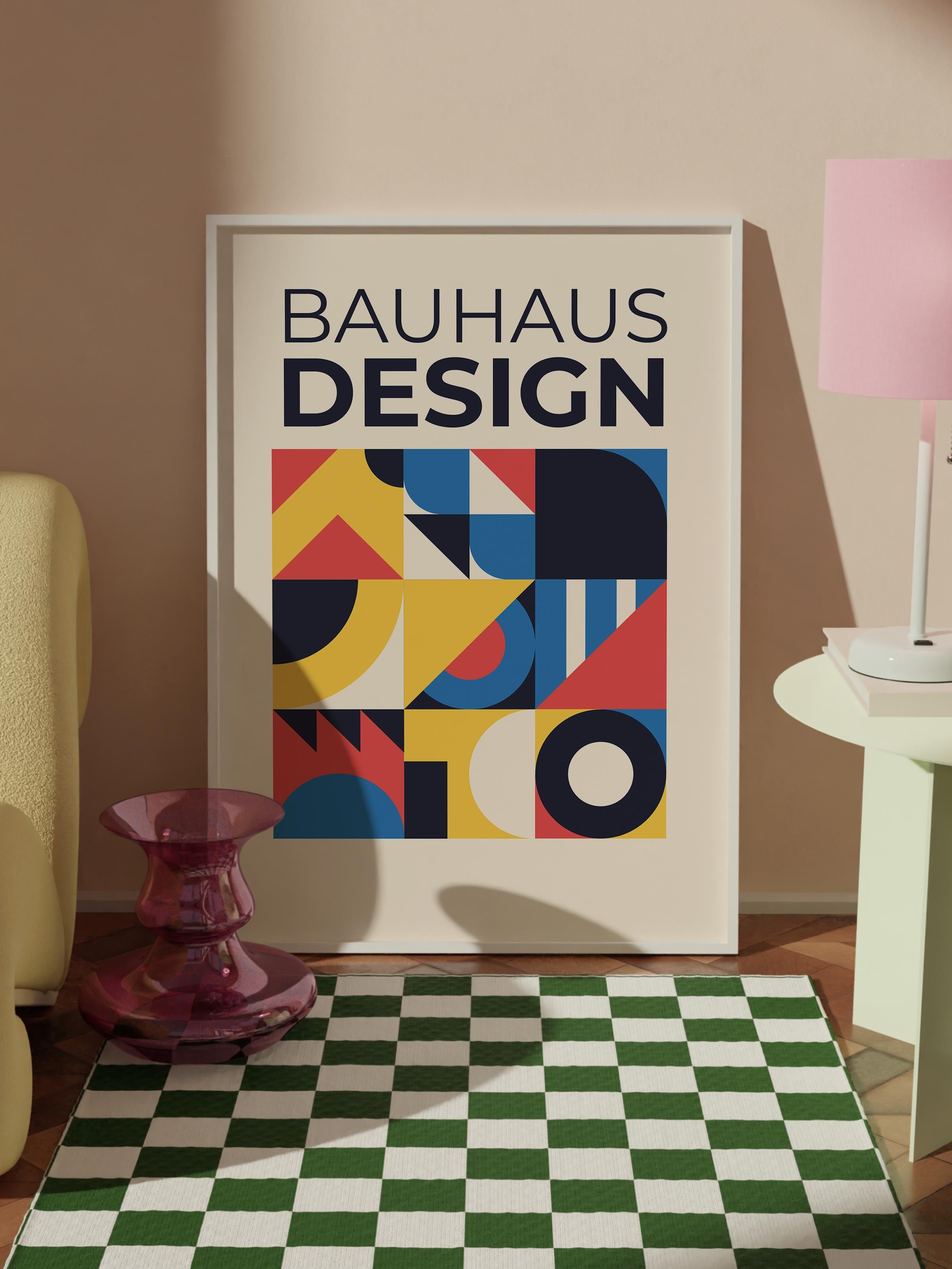 Renkli Tablo Seti, 3 Adet Beyaz Çerçeve ve Bauhaus Poster - Yatak Odası, Salon, Mutfak Dekoru