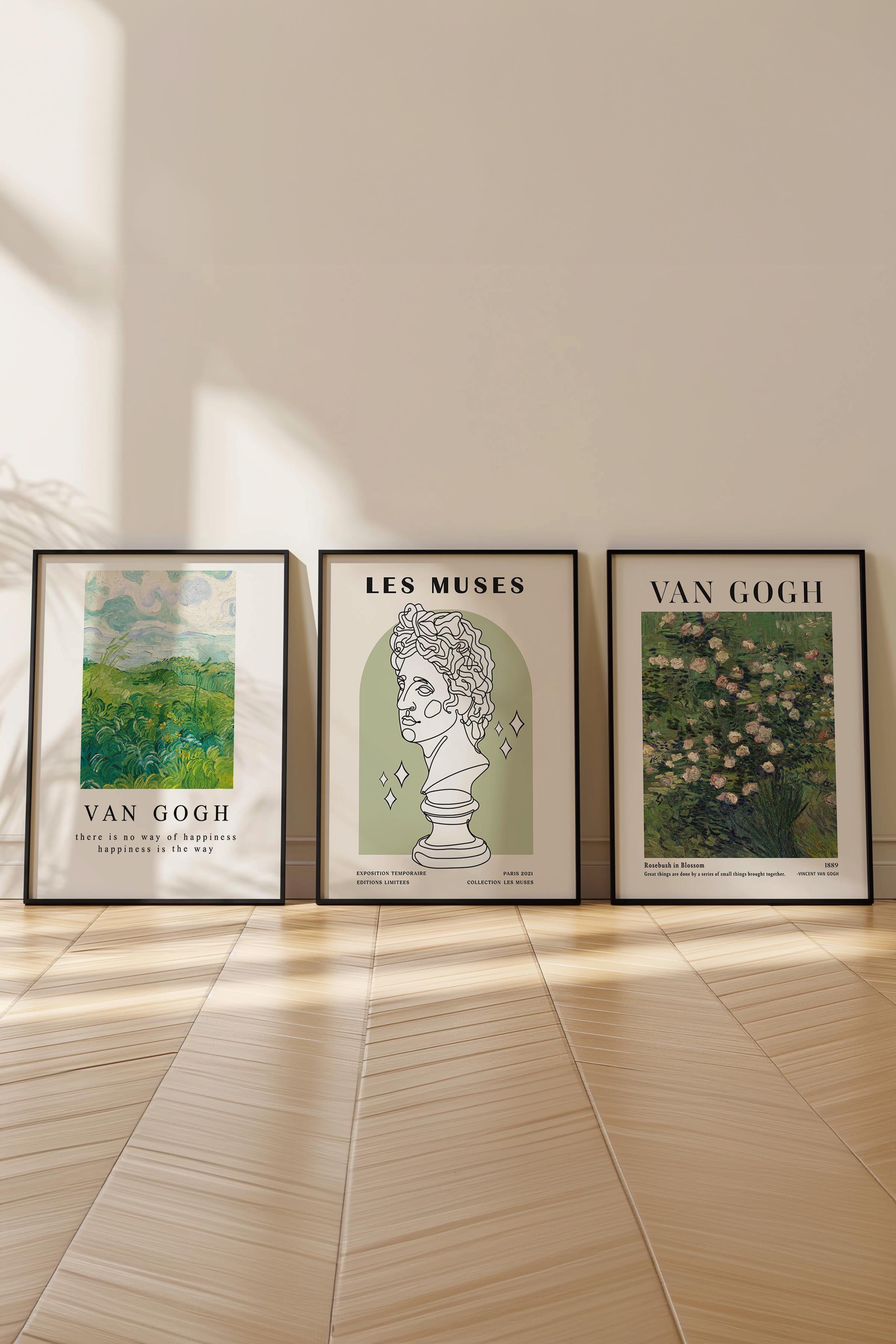 Van Gogh Tablo Seti, 3 Adet Siyah Çerçeve ve Sanat Serisi Poster - Yatak Odası, Mutfak, Salon Dekoru