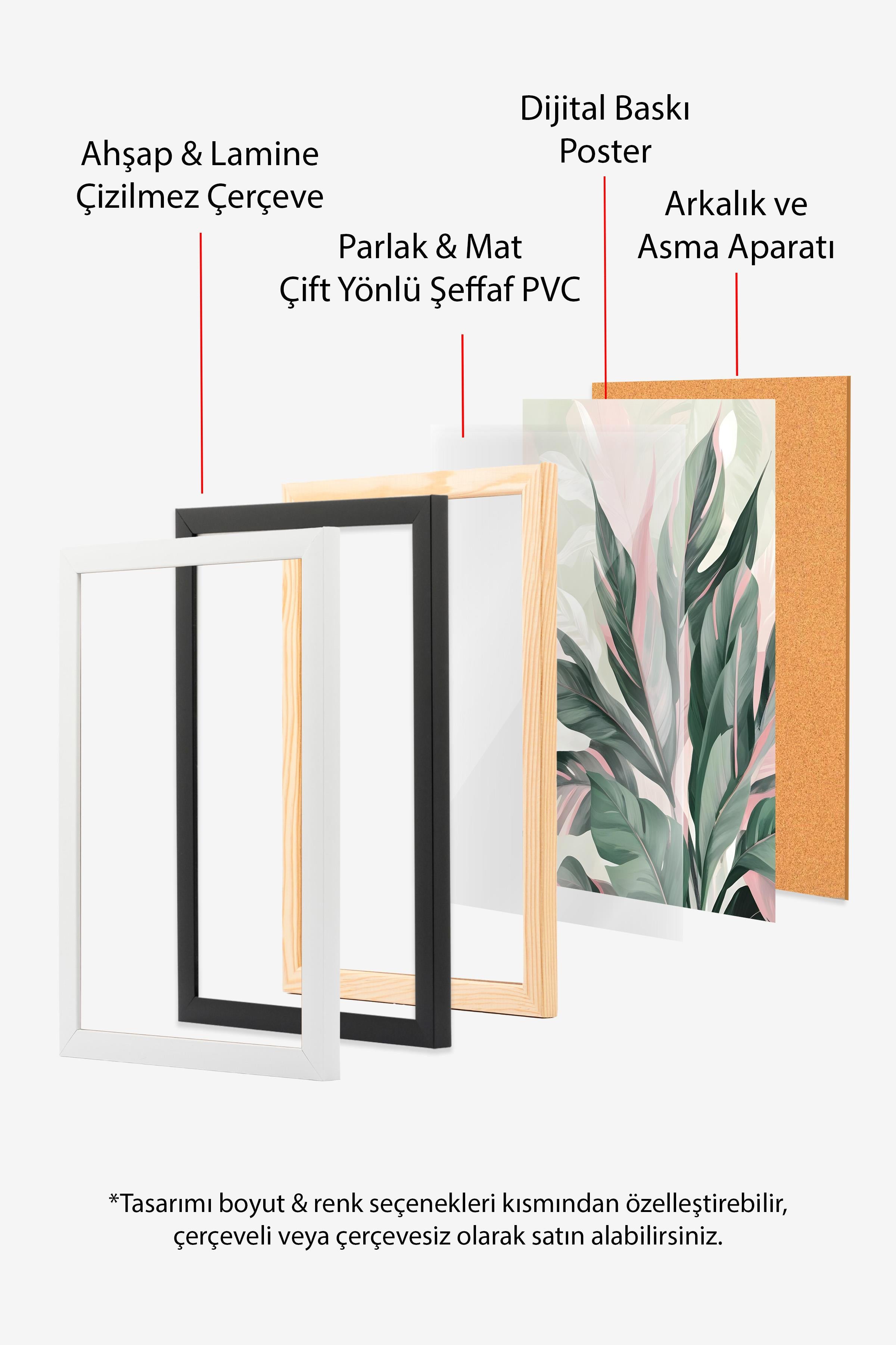 Acrylic Plant Çerçeveli Tablo, Ahşap Çerçeve ve Poster, Dikey Duvar Tablosu Comfort Serisi NO:108537