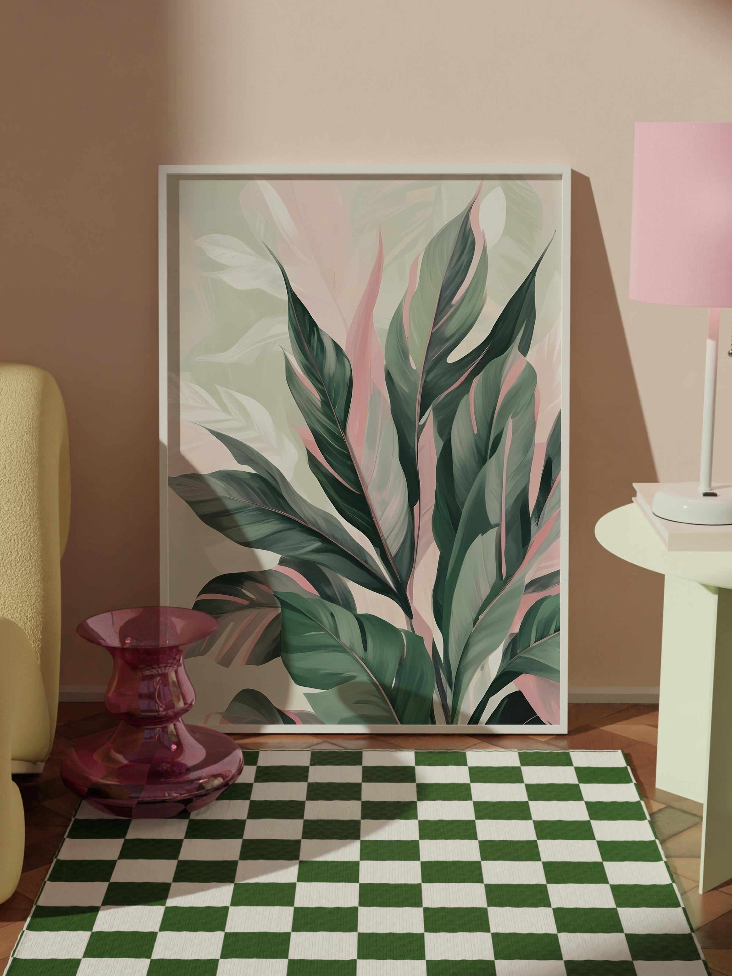 Acrylic Plant Çerçeveli Tablo, Beyaz Çerçeve ve Poster, Dikey Duvar Tablosu Comfort Serisi NO:108537