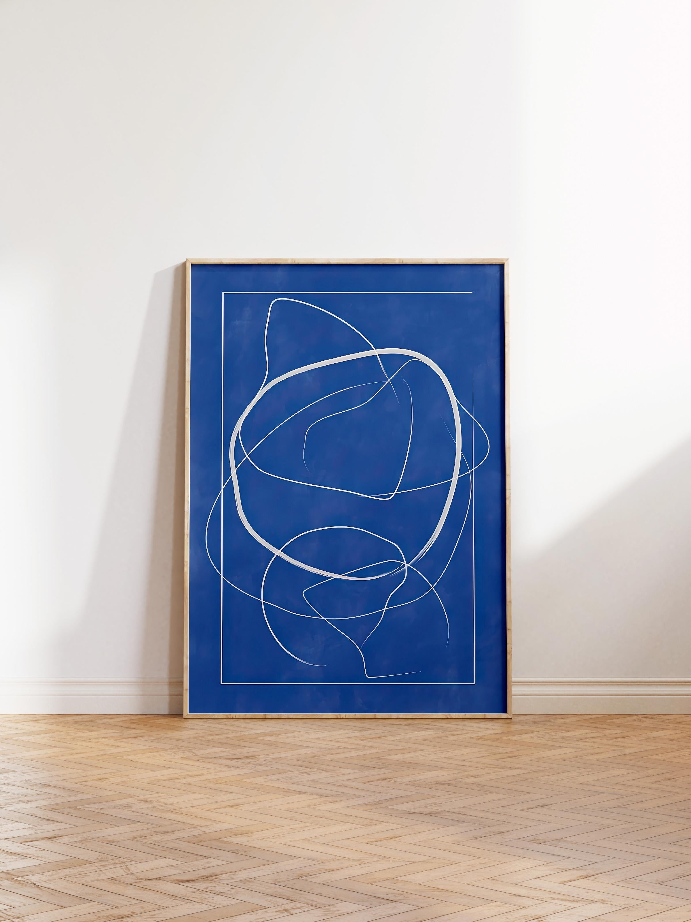 Ahşap Çerçeveli Tablo, Poster ve Çerçeve Seti, Abstract Blue Lines Comfort Serisi NO:108601