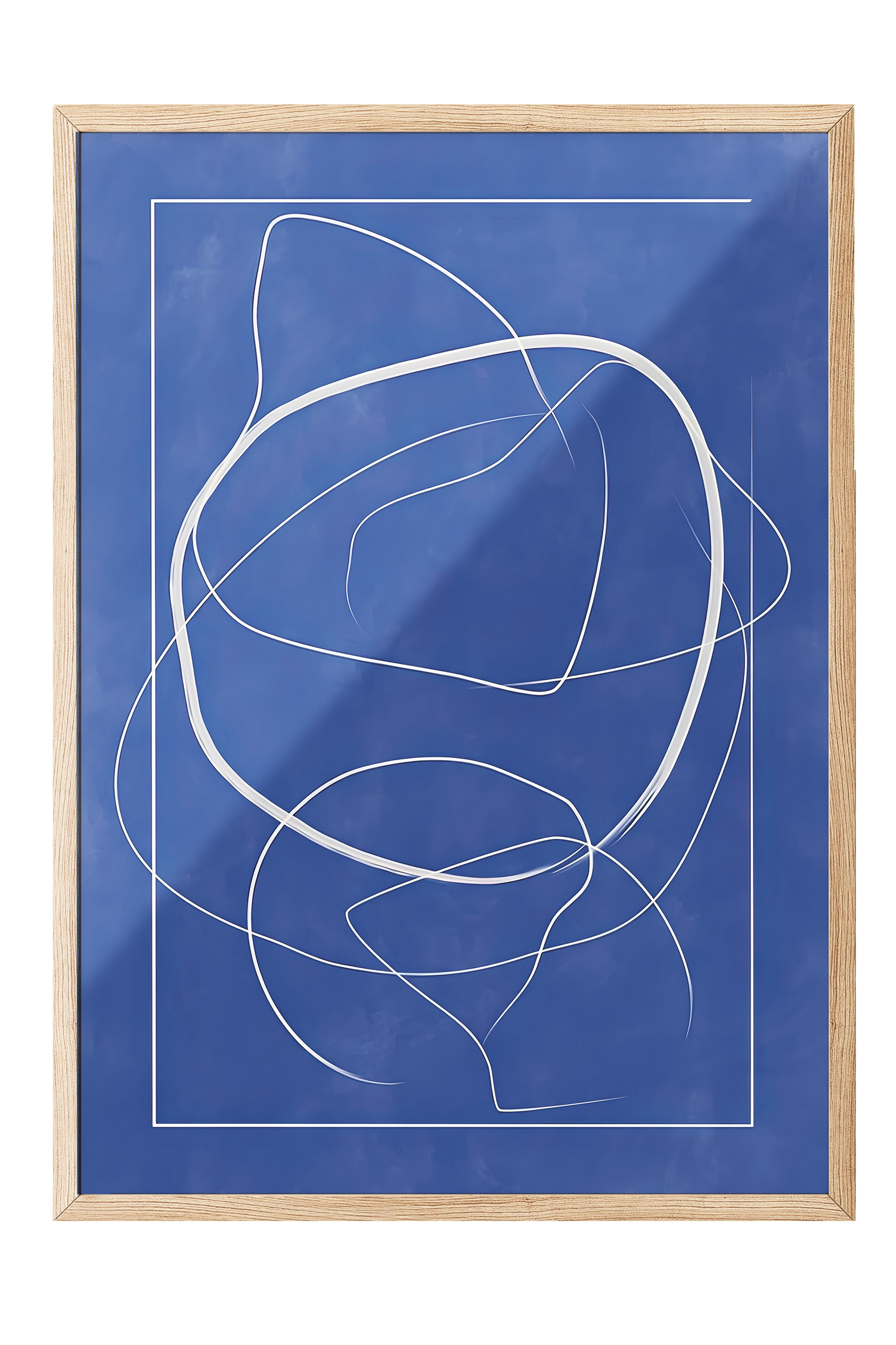 Ahşap Çerçeveli Tablo, Poster ve Çerçeve Seti, Abstract Blue Lines Comfort Serisi NO:108601