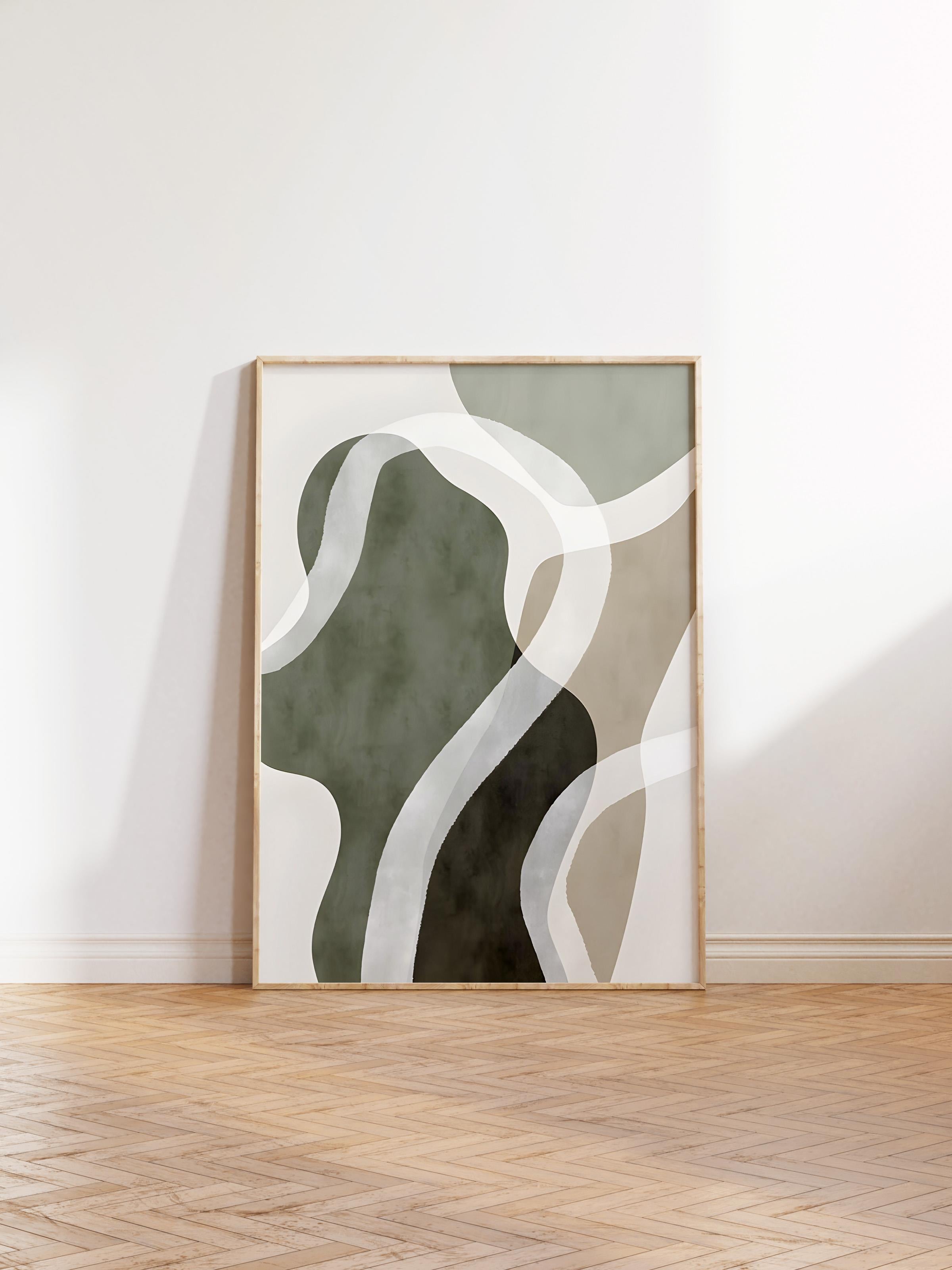 Ahşap Çerçeveli Tablo, Poster ve Çerçeve Seti, Abstract Green Shapes No1 Comfort Serisi NO:108592