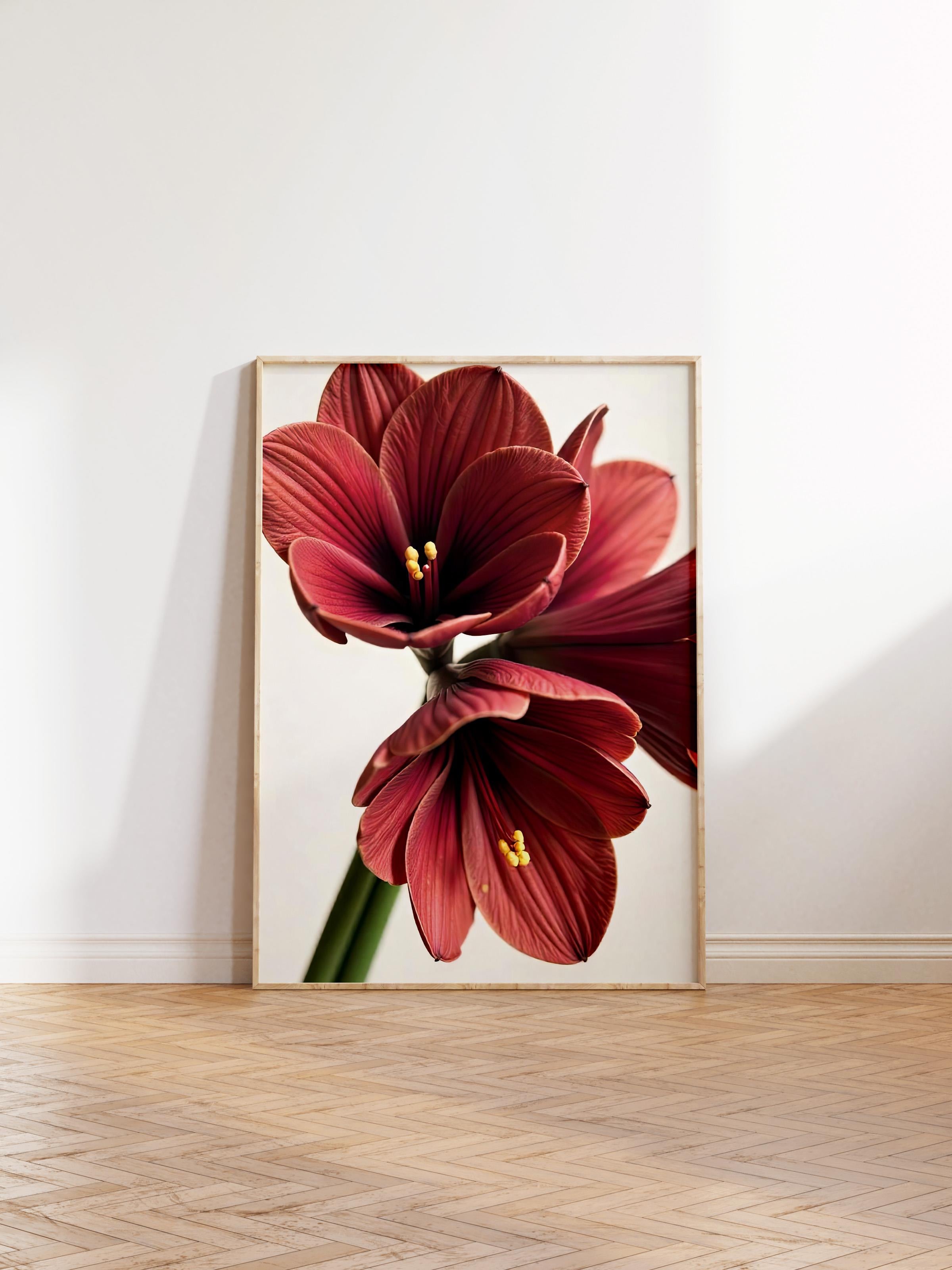 Ahşap Çerçeveli Tablo, Yılbaşı Poster, Yılbaşı Dekoru,Amaryllis in Red Comfort Serisi NO:108644