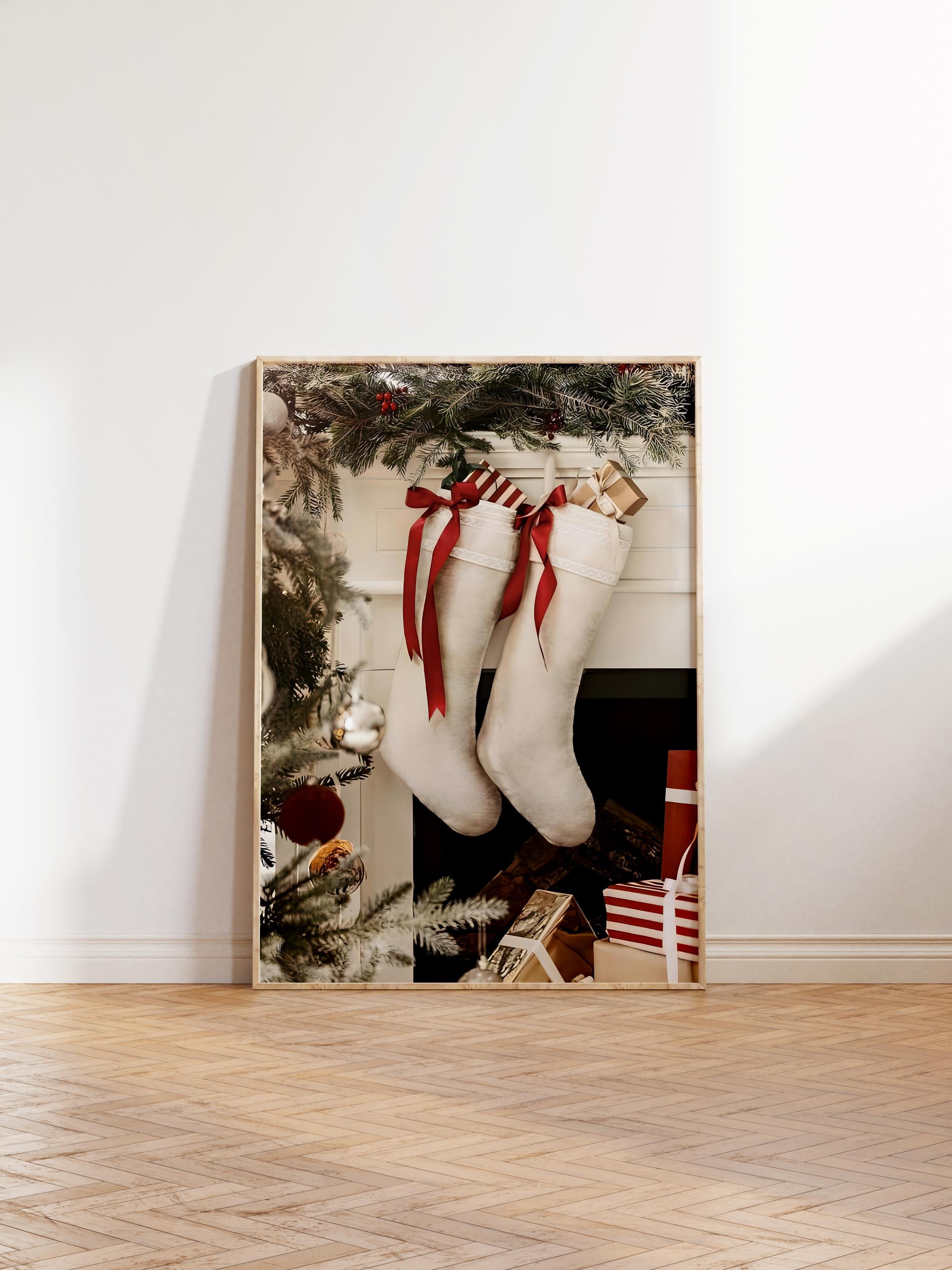 Ahşap Çerçeveli Tablo, Yılbaşı Poster, Yılbaşı Dekoru,Christmas Stockings Comfort Serisi NO:108625