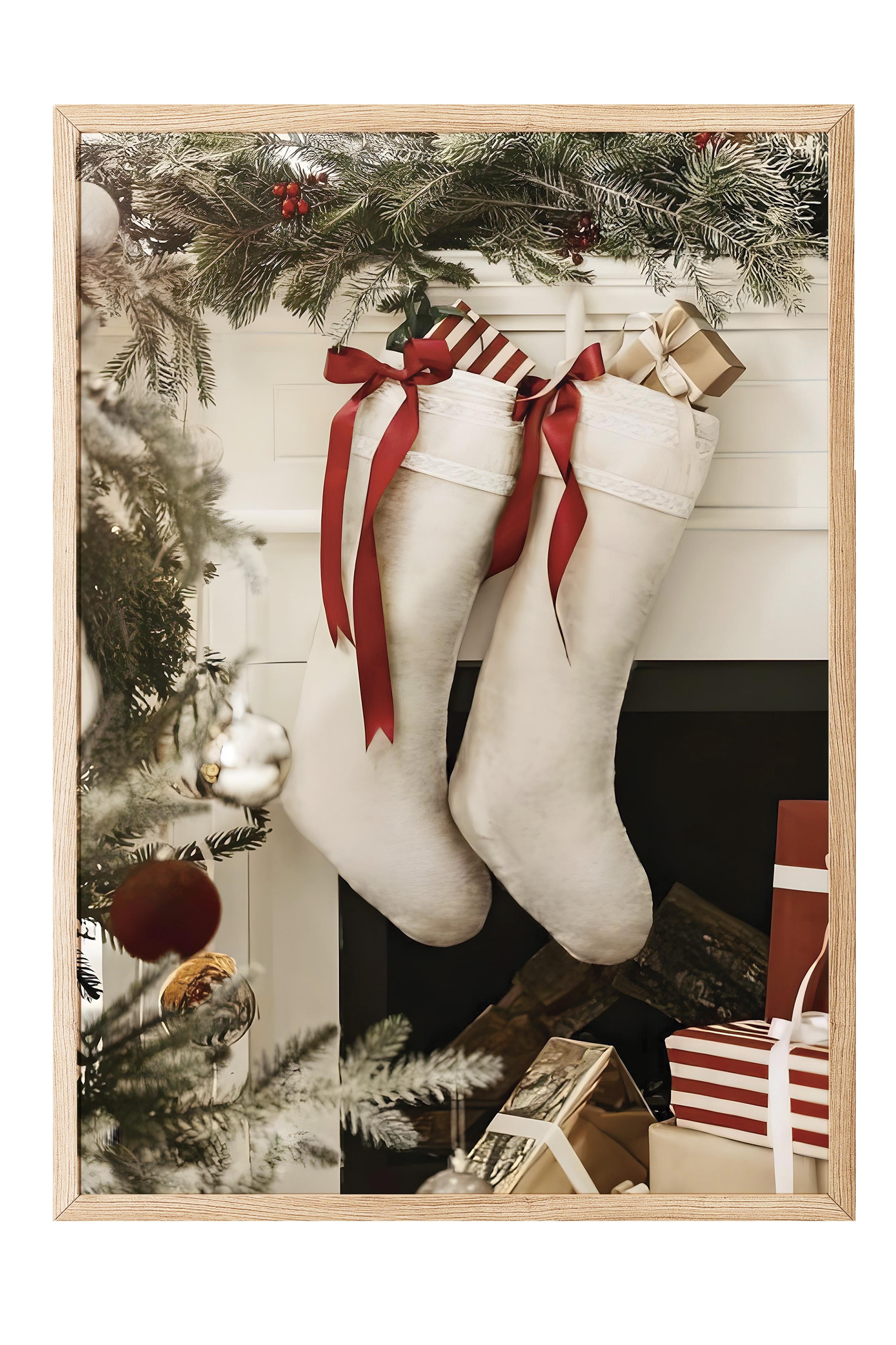 Ahşap Çerçeveli Tablo, Yılbaşı Poster, Yılbaşı Dekoru,Christmas Stockings Comfort Serisi NO:108625