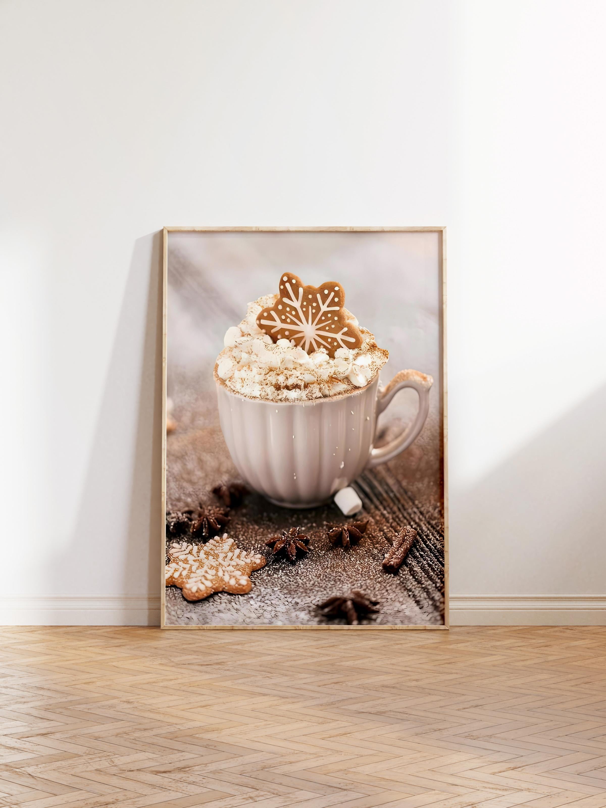 Ahşap Çerçeveli Tablo, Yılbaşı Poster, Yılbaşı Dekoru,Creamy Hot Cocoa Comfort Serisi NO:108631