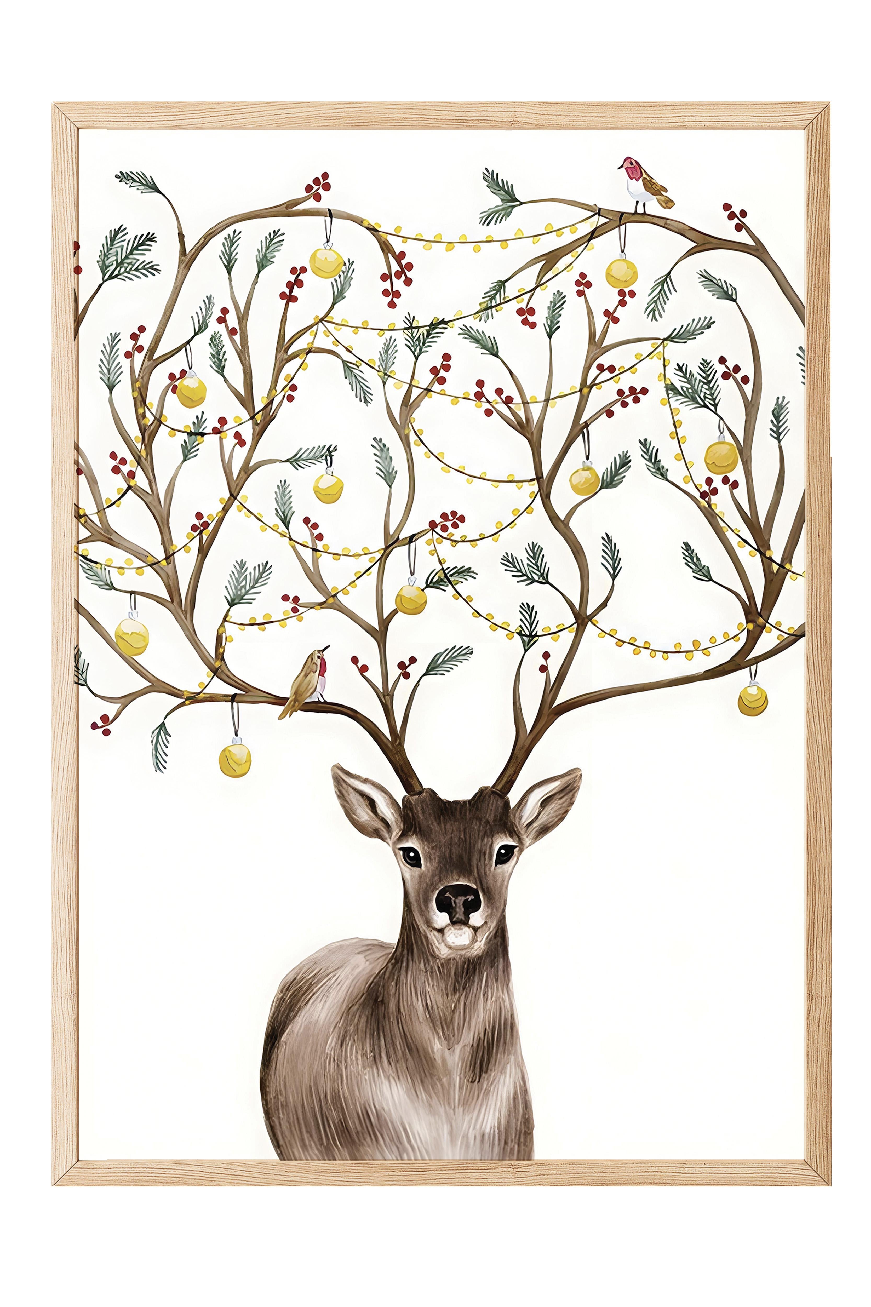 Ahşap Çerçeveli Tablo, Yılbaşı Poster, Yılbaşı Dekoru,Decorated Deer Comfort Serisi NO:108642