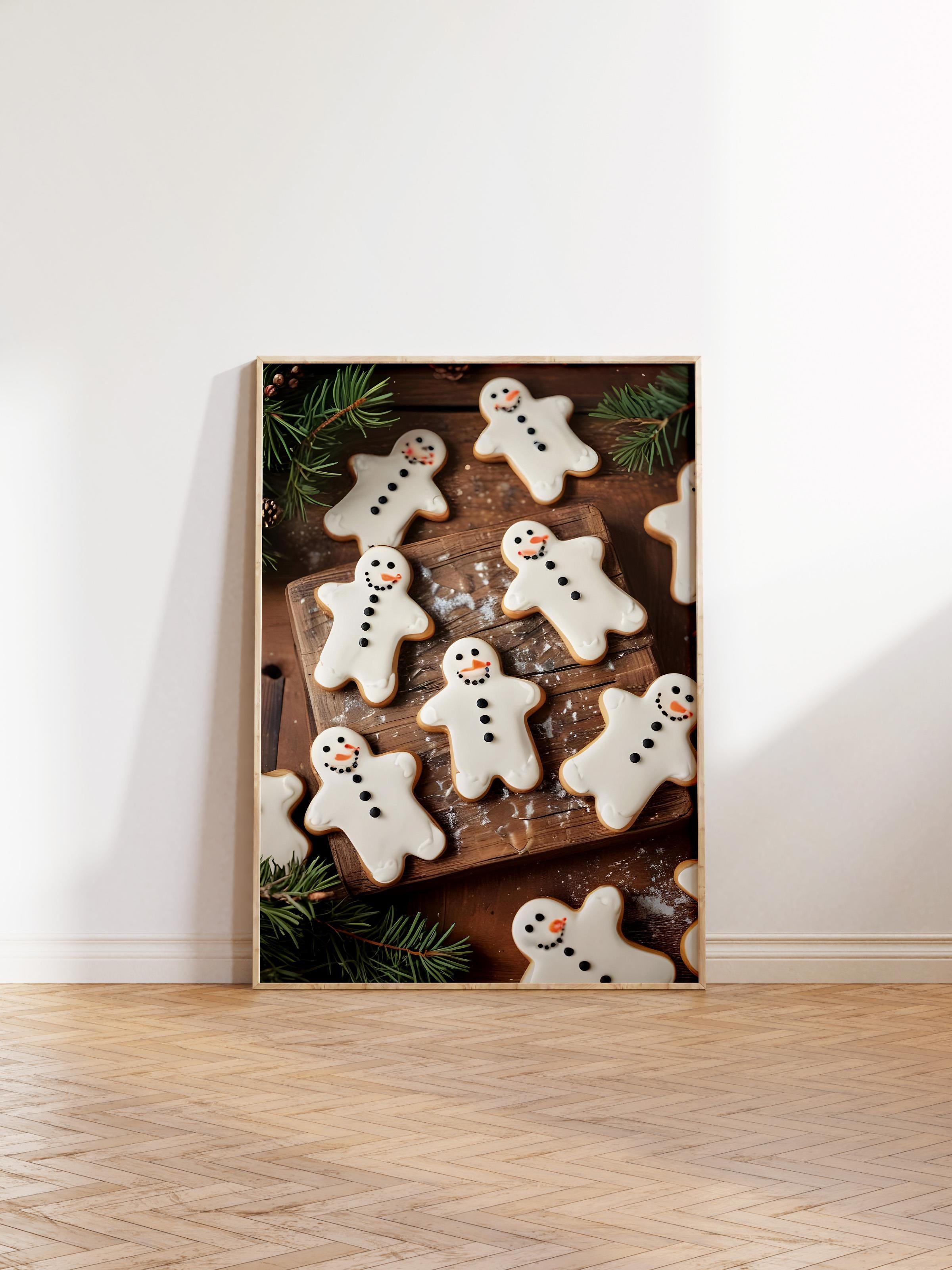 Ahşap Çerçeveli Tablo, Yılbaşı Poster, Yılbaşı Dekoru,Gingerbread Snowmen Comfort Serisi NO:108619