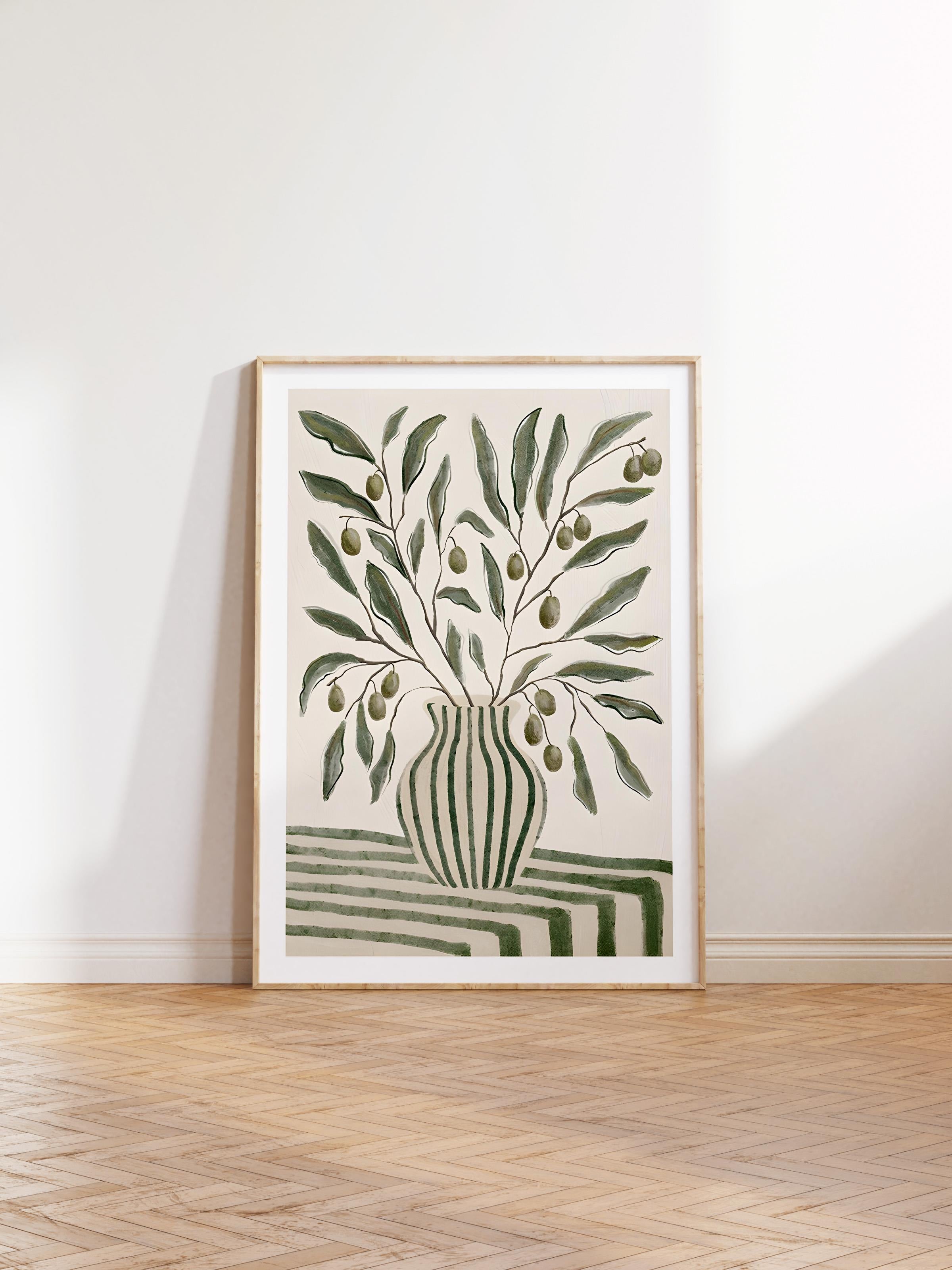 Ahşap Çerçeveli Tablo, Poster ve Çerçeve Seti, Olive Branches in Vase Comfort Serisi NO:108593