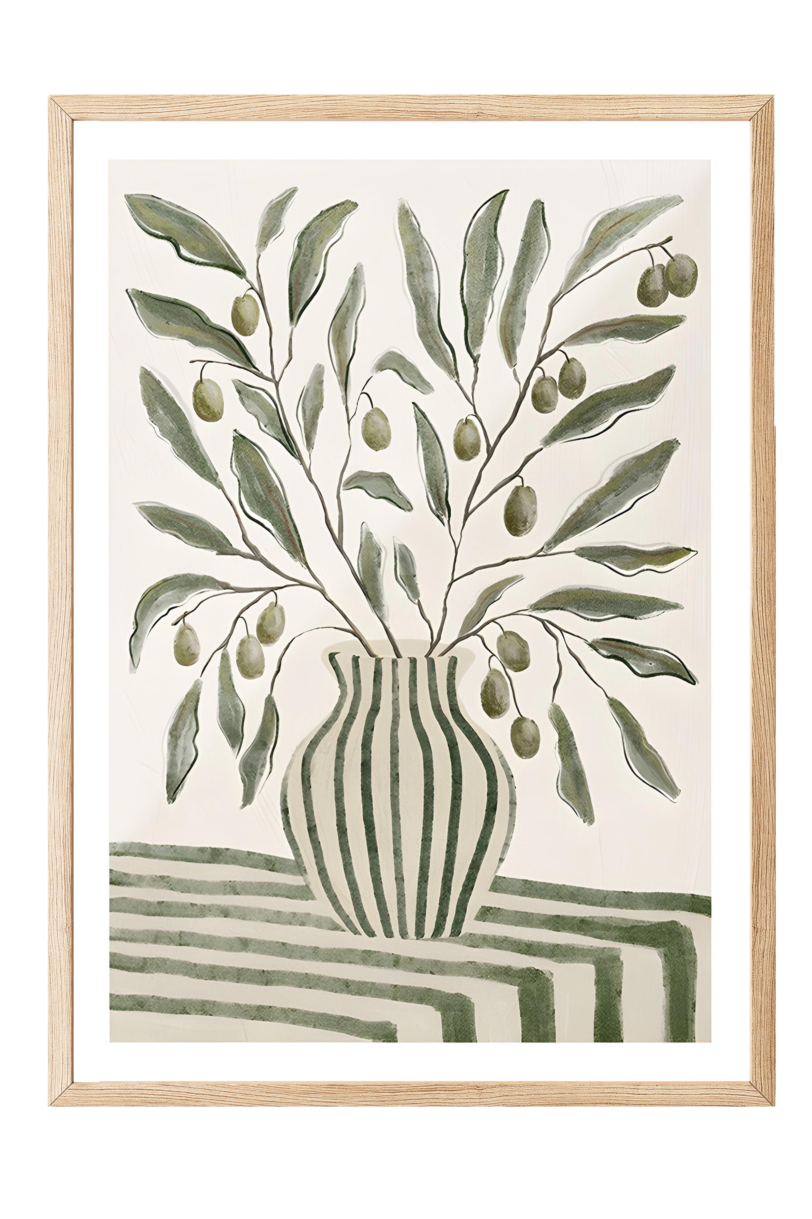 Ahşap Çerçeveli Tablo, Poster ve Çerçeve Seti, Olive Branches in Vase Comfort Serisi NO:108593