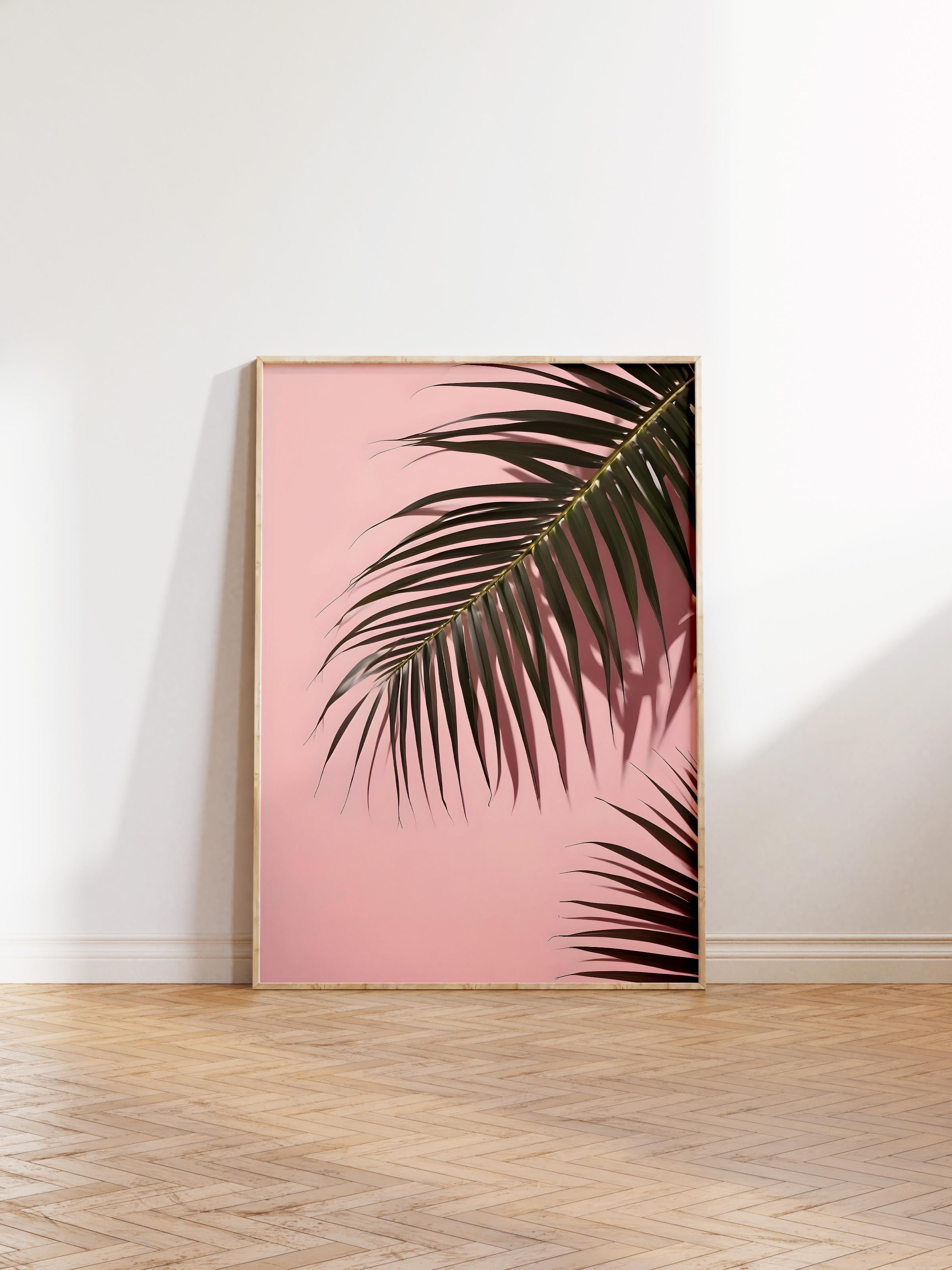 Ahşap Çerçeveli Tablo, Poster ve Çerçeve Seti, Pink Wall Palms Comfort Serisi NO:108650