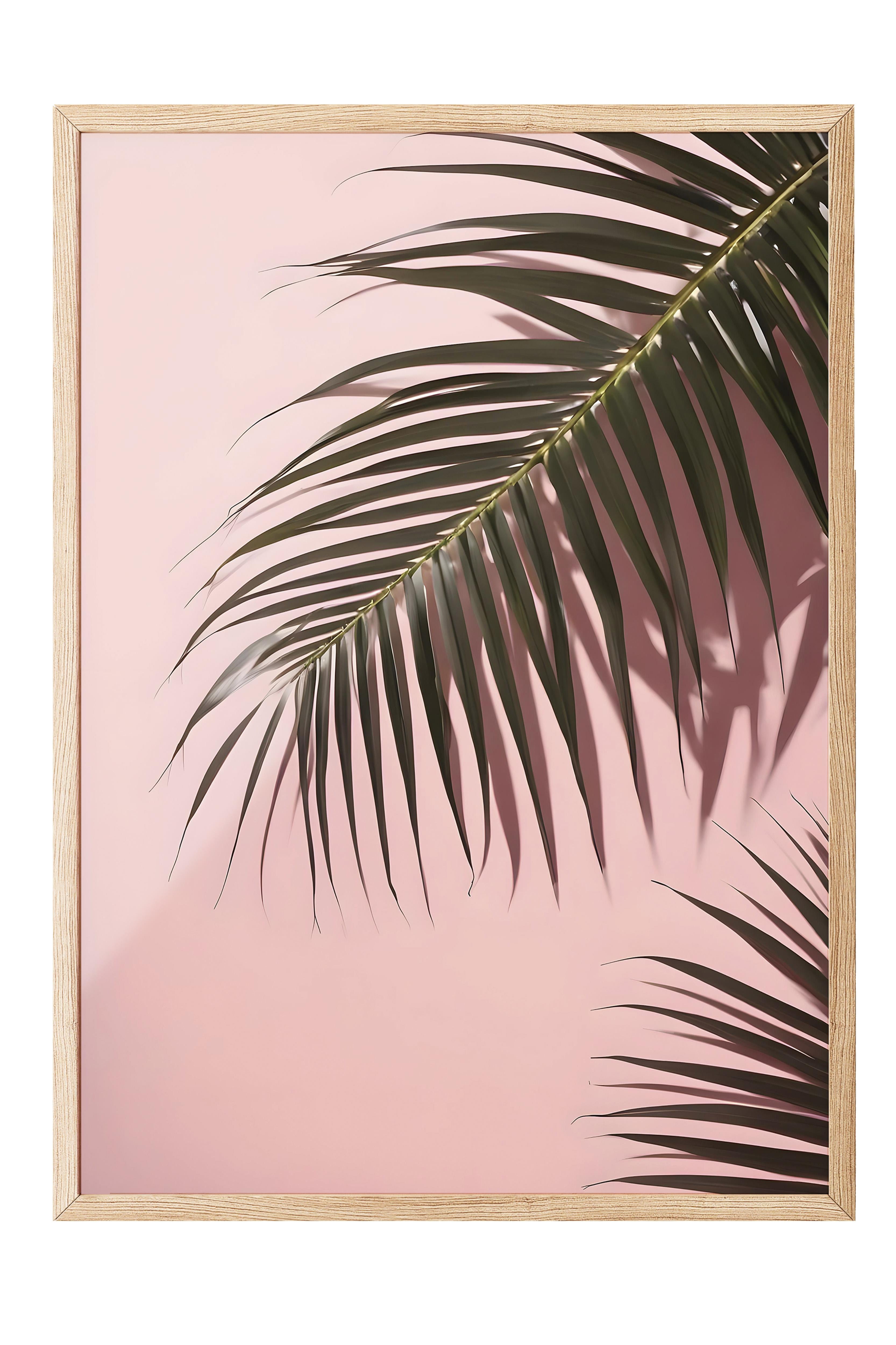 Ahşap Çerçeveli Tablo, Poster ve Çerçeve Seti, Pink Wall Palms Comfort Serisi NO:108650