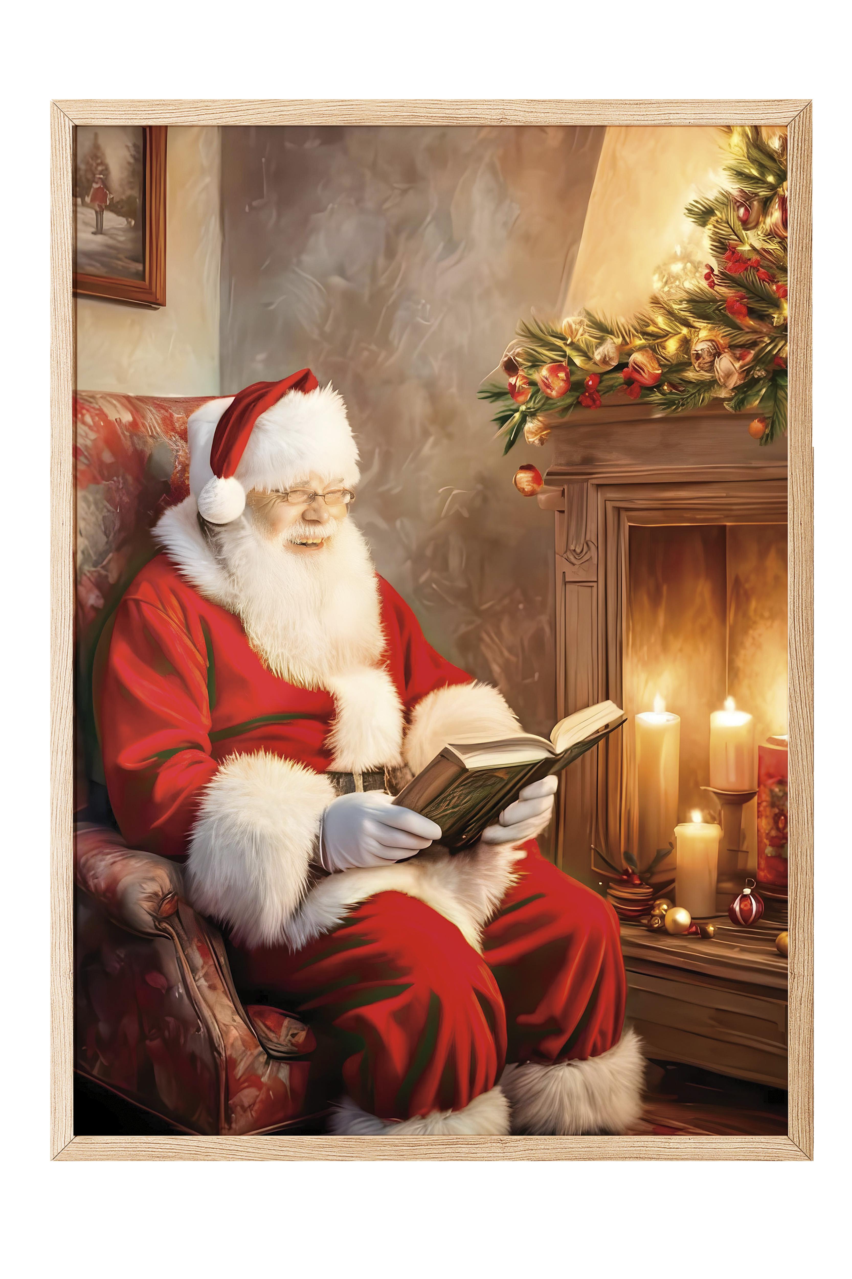 Ahşap Çerçeveli Tablo, Yılbaşı Poster, Yılbaşı Dekoru,Reading Santa Comfort Serisi NO:108622