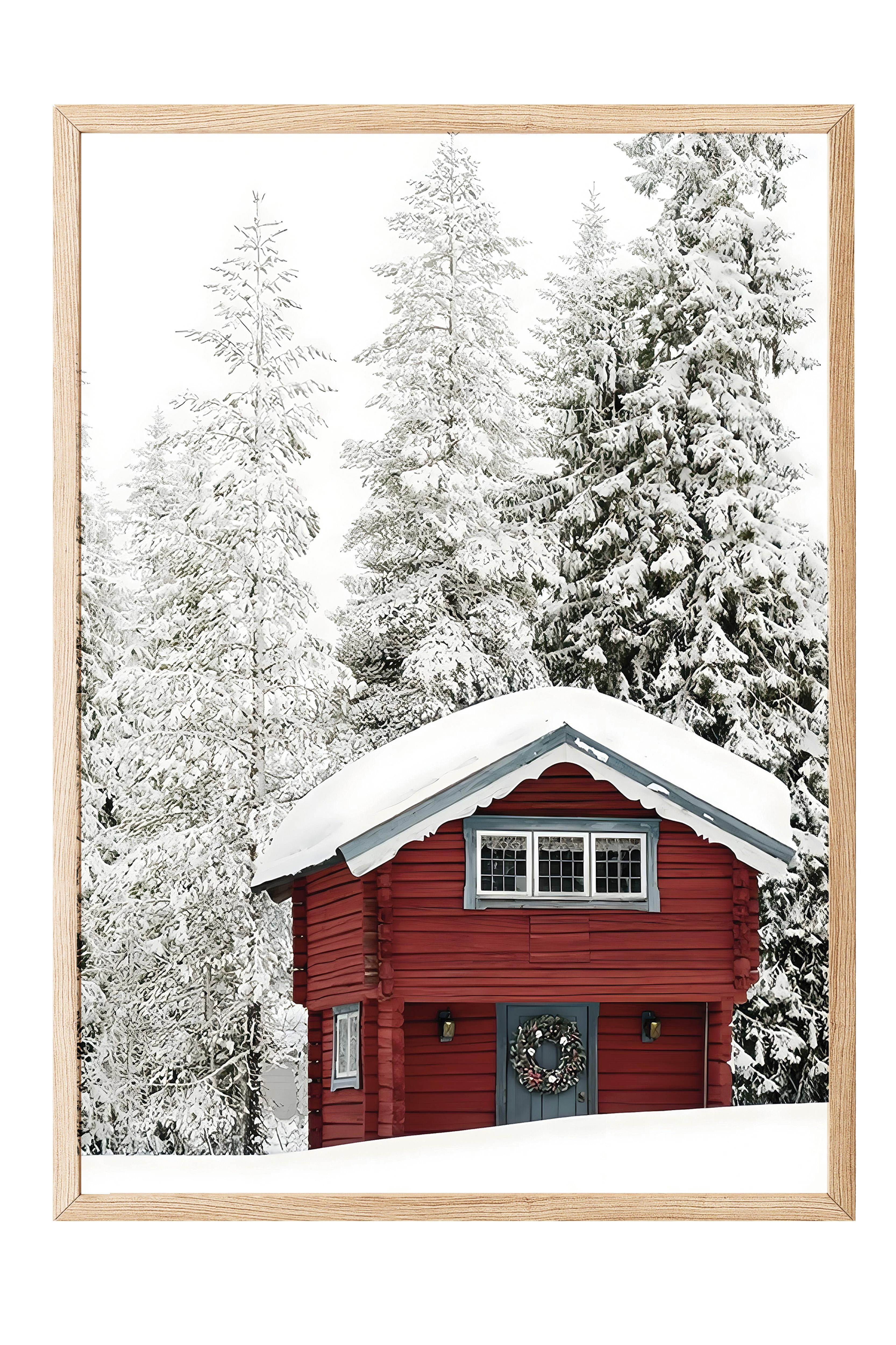 Ahşap Çerçeveli Tablo, Yılbaşı Poster, Yılbaşı Dekoru,Red Holiday Cabin Comfort Serisi NO:108646