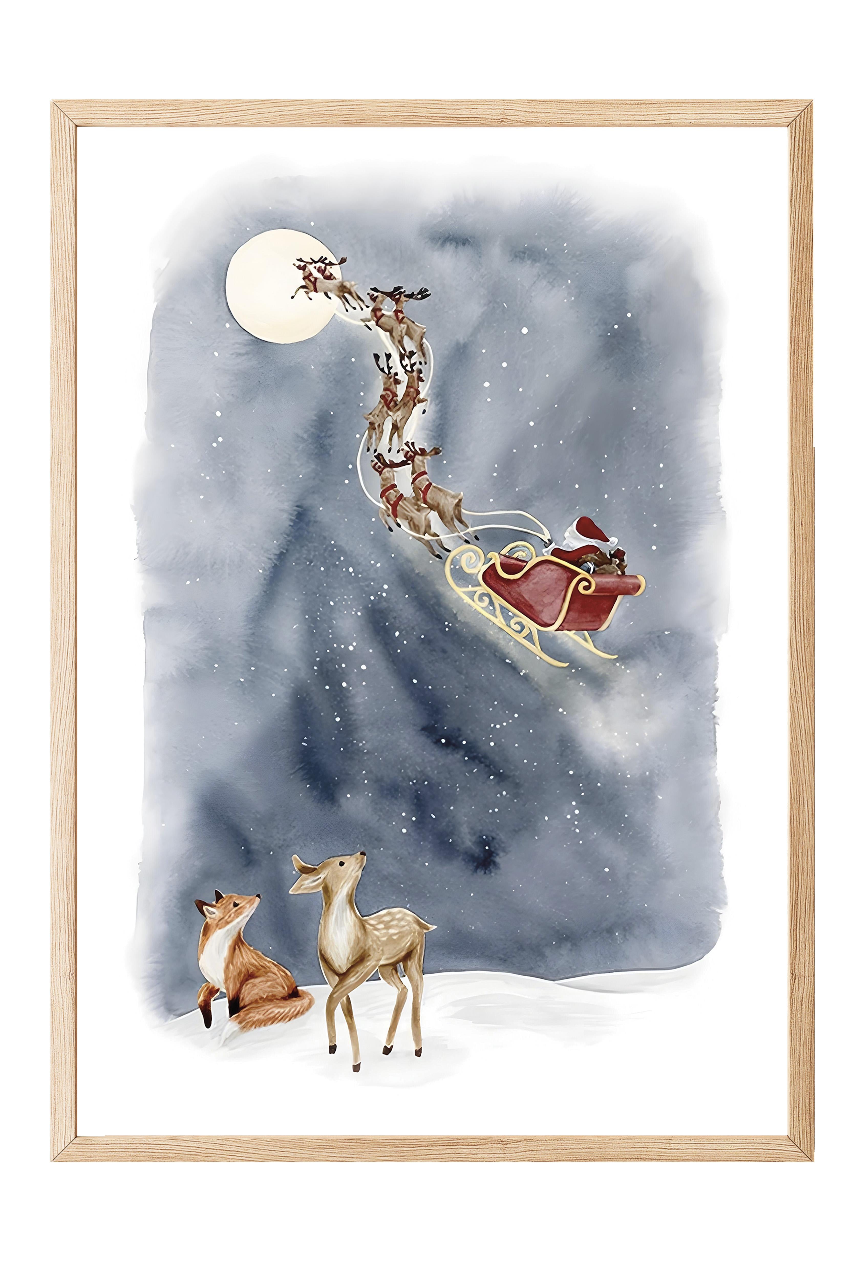 Ahşap Çerçeveli Tablo, Yılbaşı Poster, Yılbaşı Dekoru,Santa's Sleigh Comfort Serisi NO:108639