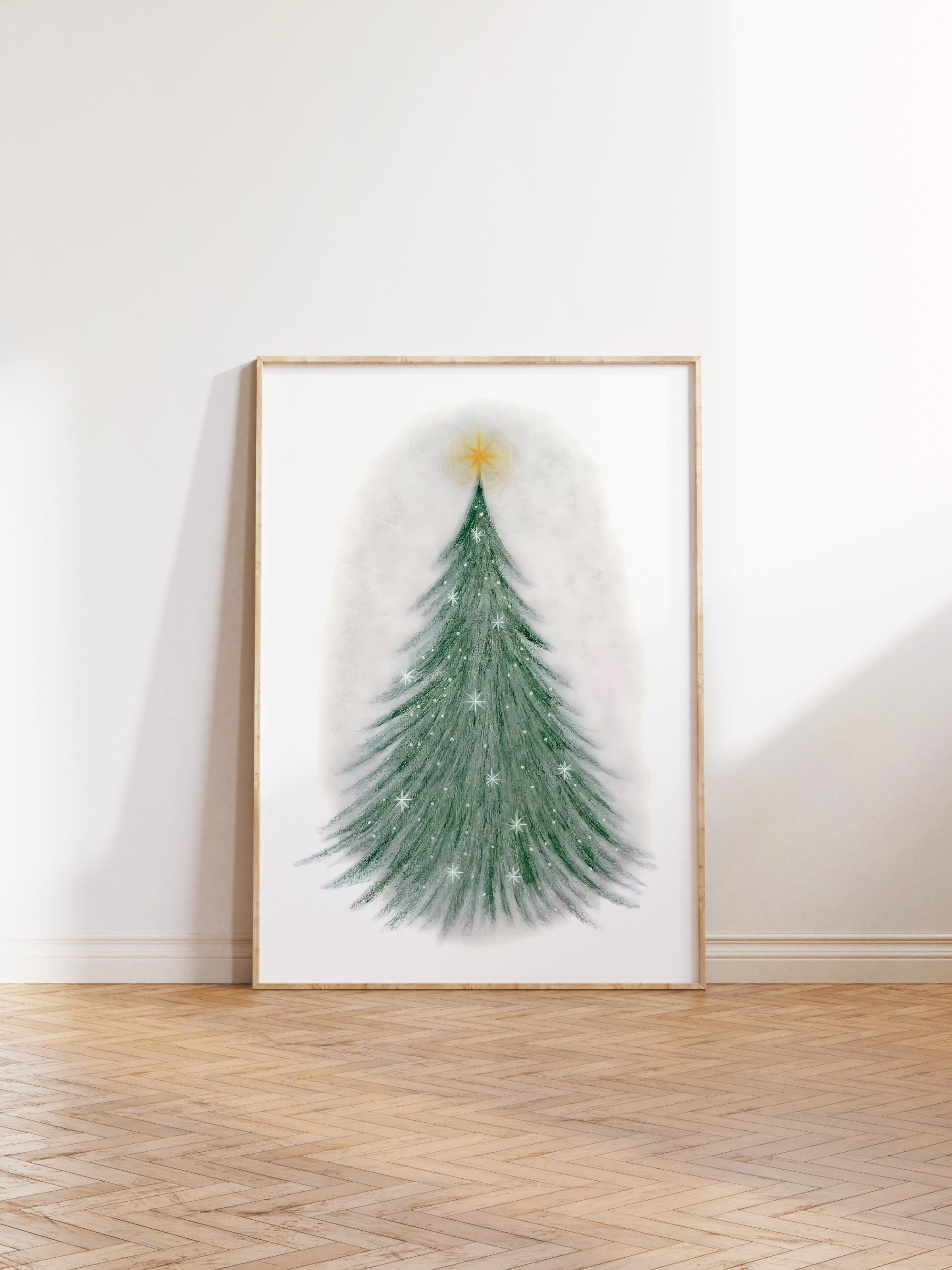 Ahşap Çerçeveli Tablo, Çerçeveli Yılbaşı Poster, Sparkling Christmas Tree Comfort Serisi NO:108624