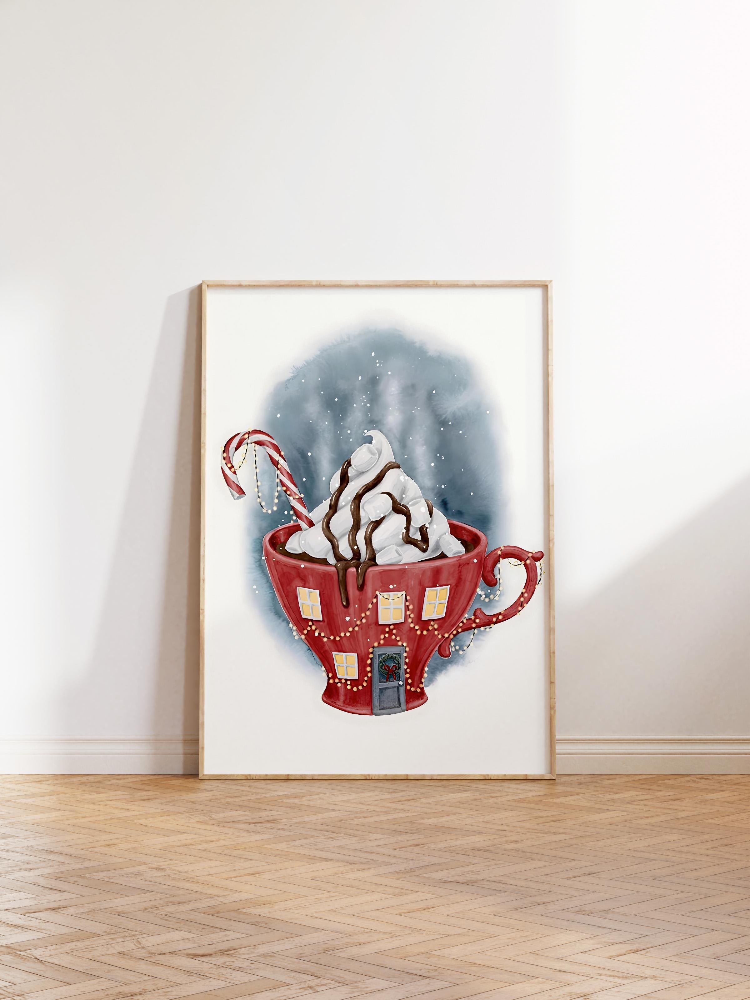 Ahşap Çerçeveli Tablo, Çerçeveli Yılbaşı Poster, Yılbaşı Dekoru,Wintery Cup Comfort Serisi NO:108641