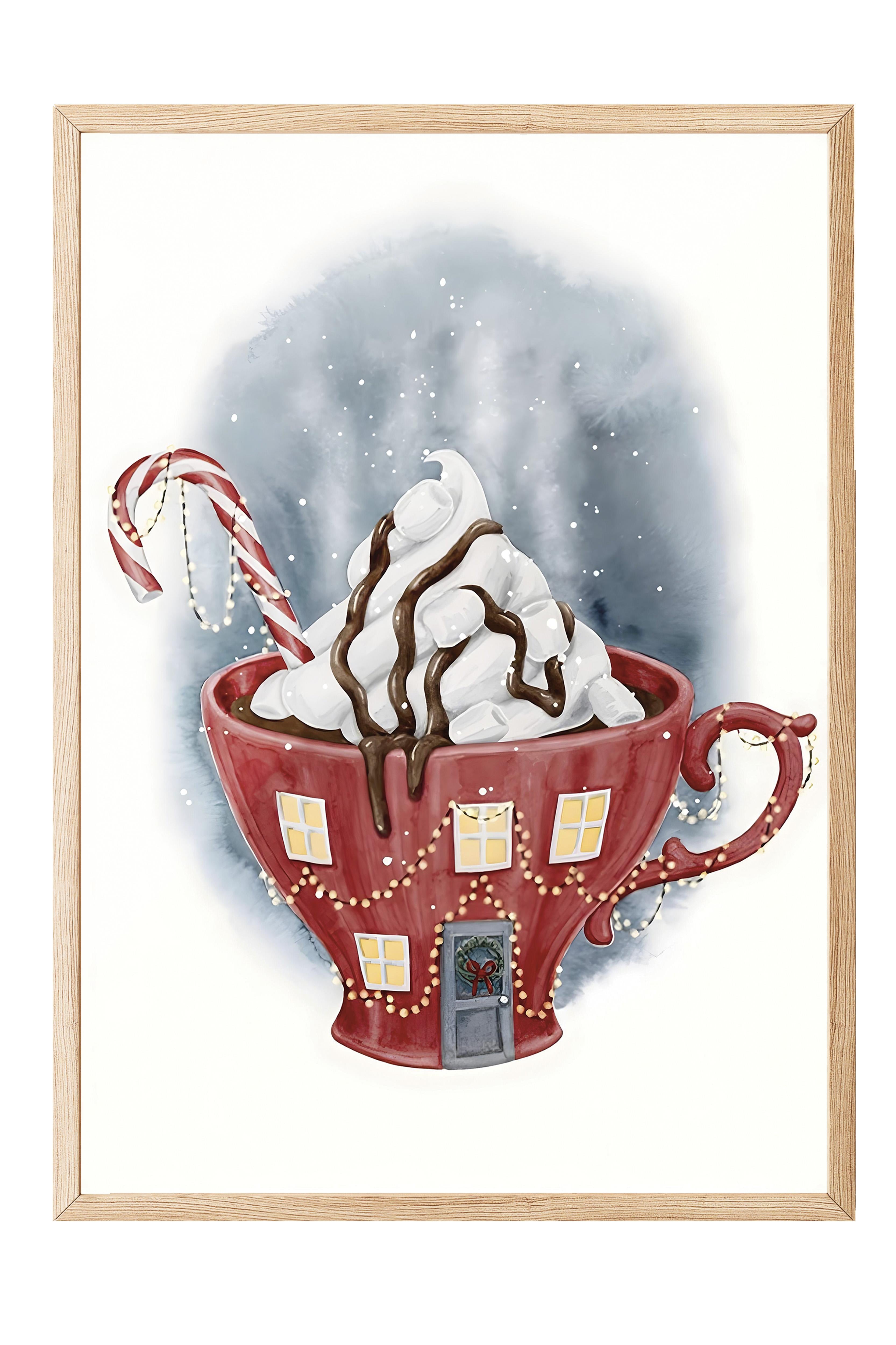 Ahşap Çerçeveli Tablo, Çerçeveli Yılbaşı Poster, Yılbaşı Dekoru,Wintery Cup Comfort Serisi NO:108641