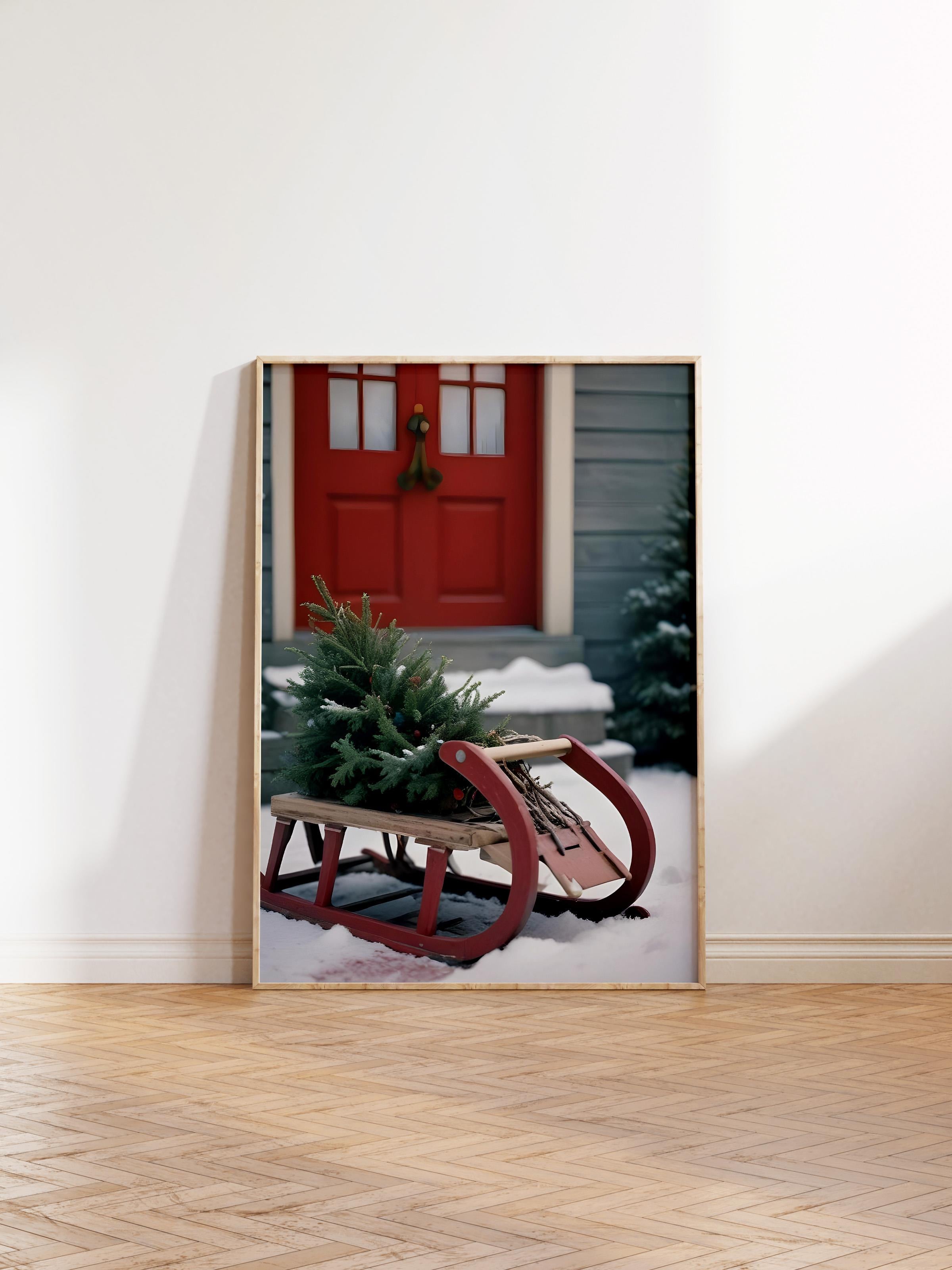 Ahşap Çerçeveli Tablo, Yılbaşı Poster, Yılbaşı Dekoru,Wooden Sleigh Comfort Serisi NO:108620