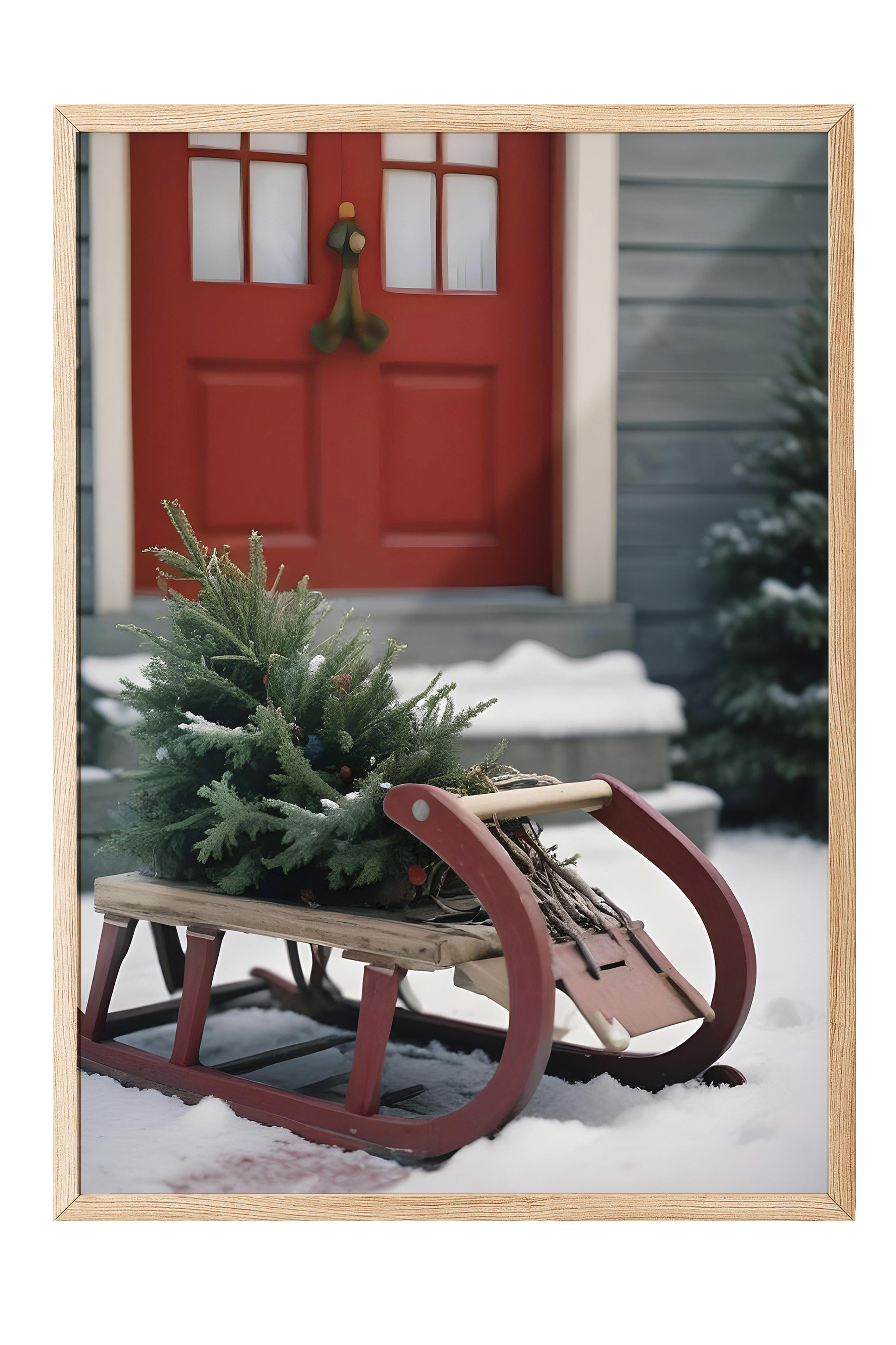 Ahşap Çerçeveli Tablo, Yılbaşı Poster, Yılbaşı Dekoru,Wooden Sleigh Comfort Serisi NO:108620