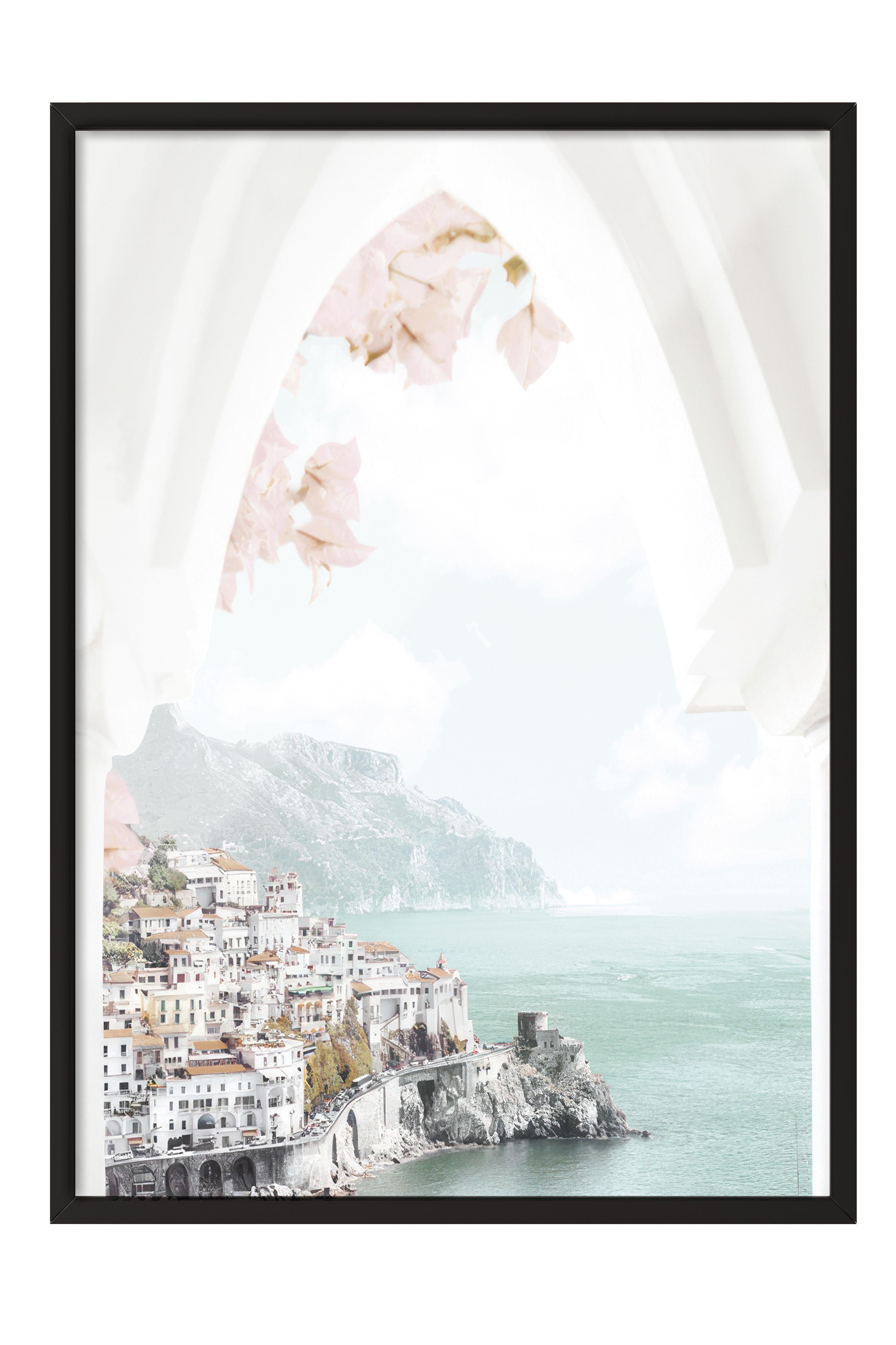 Amalfi Arch Çerçeveli Tablo, Siyah Çerçeve ve Poster, Dikey Duvar Tablosu Comfort Serisi NO:108448