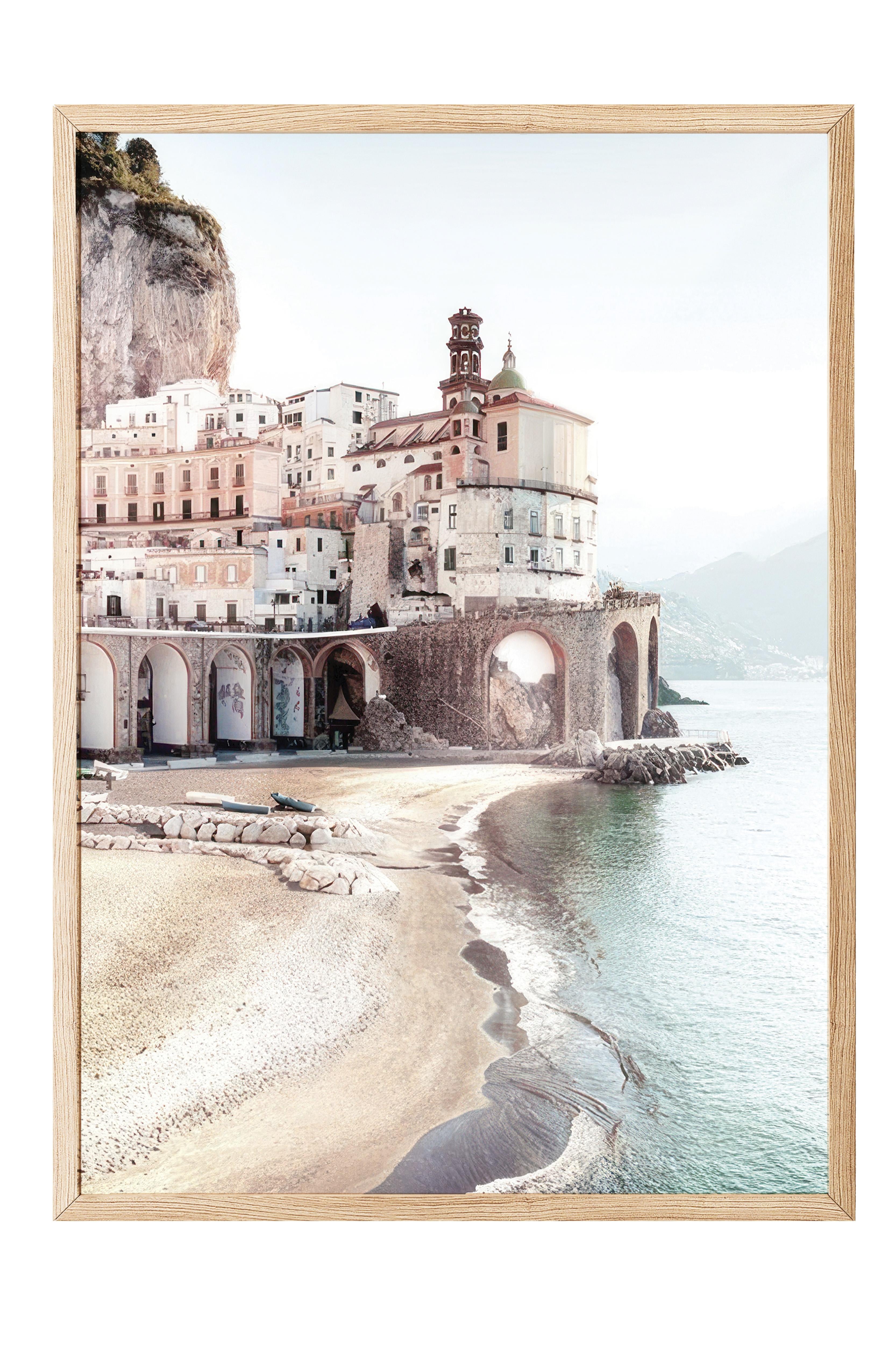 Amalfi Coast Çerçeveli Tablo, Ahşap Çerçeve ve Poster, Dikey Duvar Tablosu Comfort Serisi NO:108447