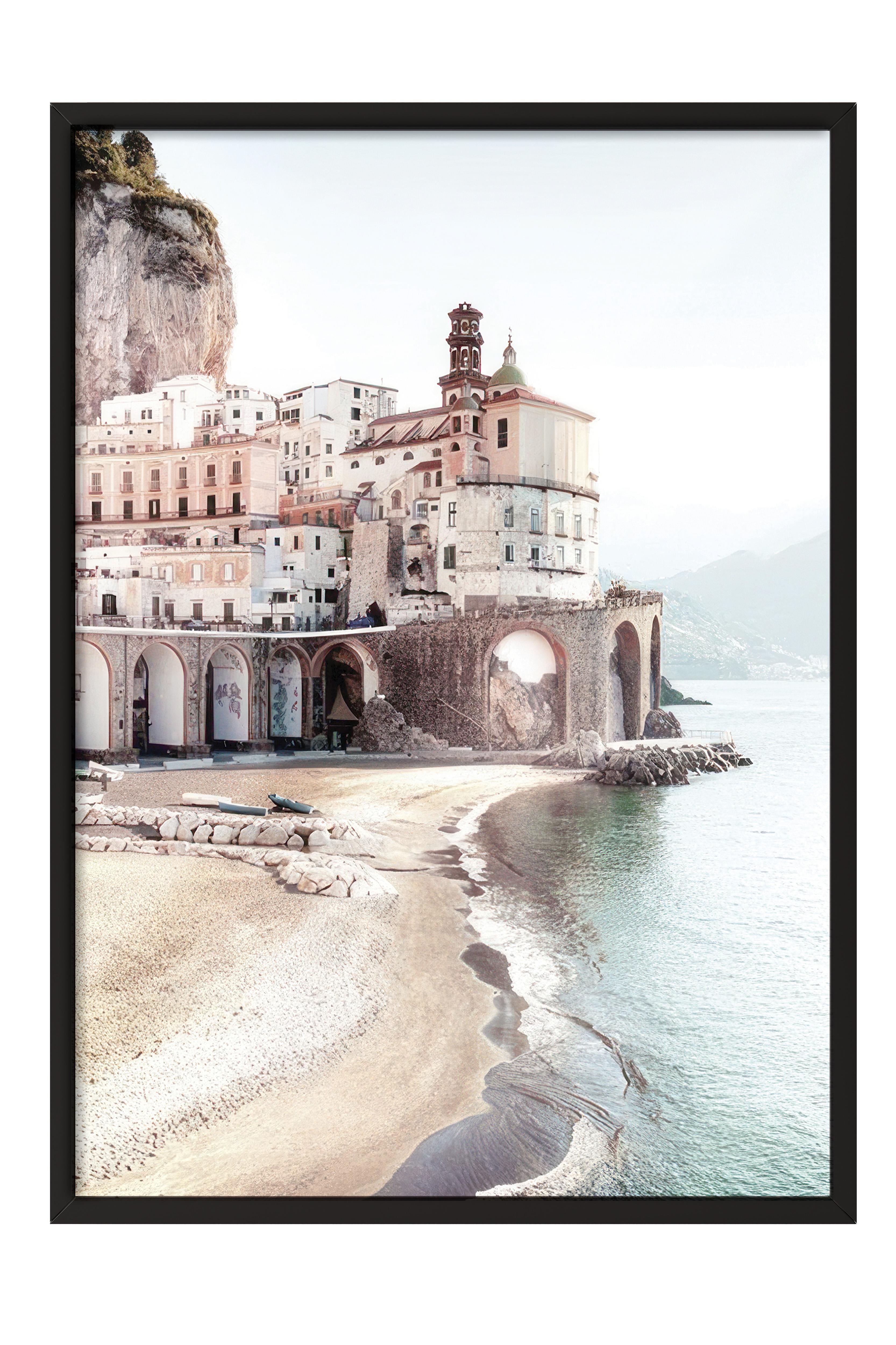 Amalfi Coast Çerçeveli Tablo, Siyah Çerçeve ve Poster, Dikey Duvar Tablosu Comfort Serisi NO:108447