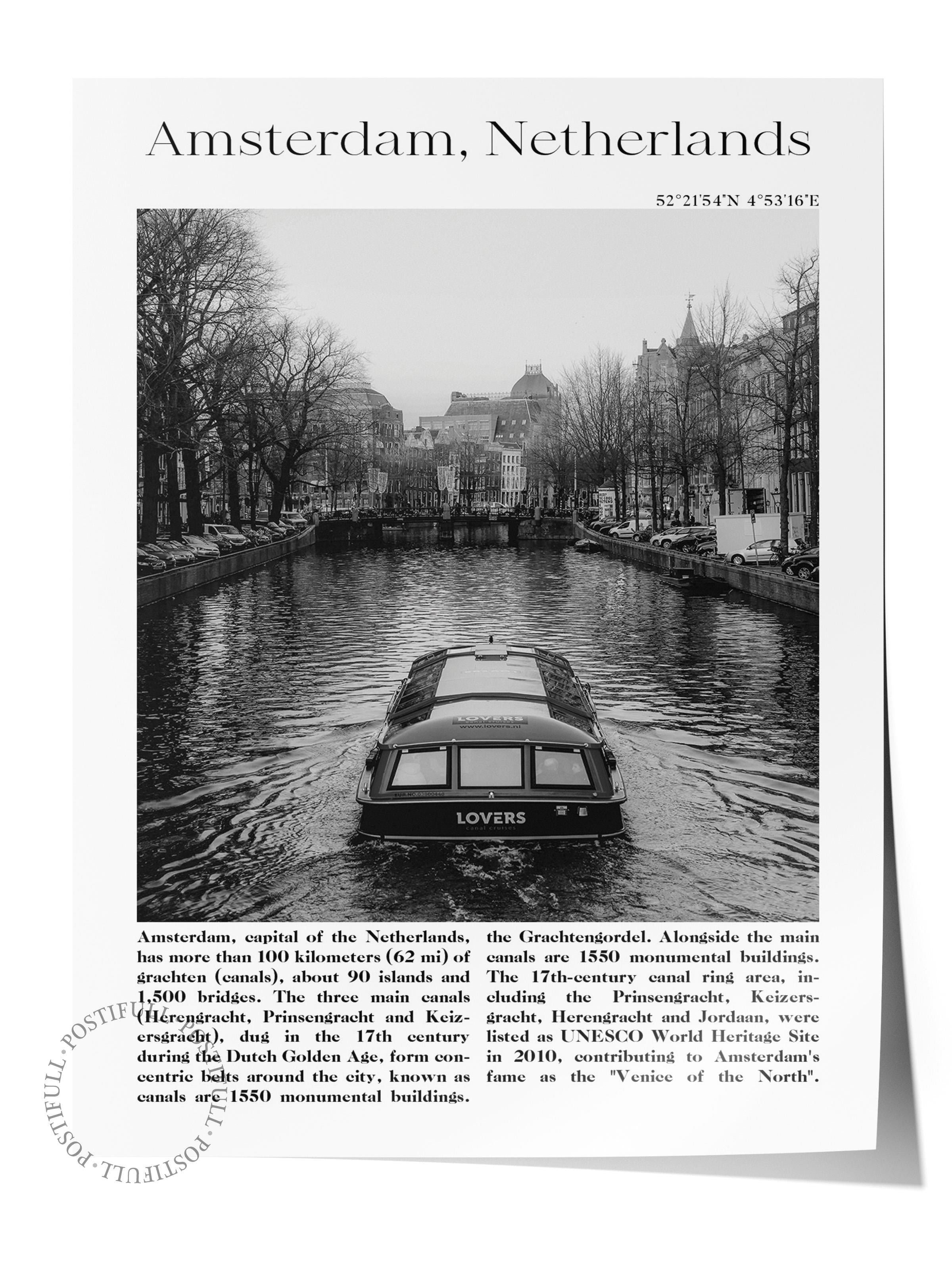 Amsterdam - Hollanda, Şehir Temalı Poster, Çerçevesiz Duvar Posteri, NO:30000