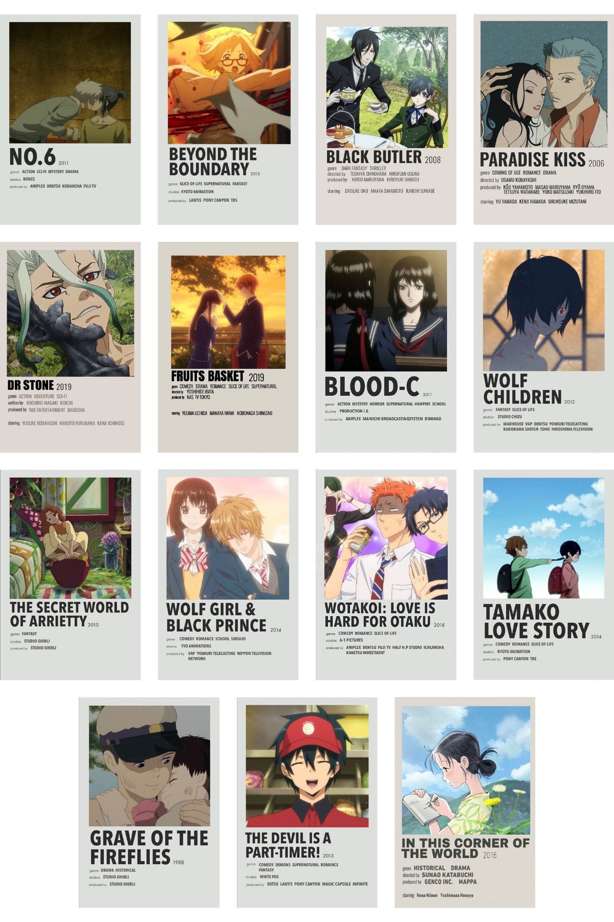 Anime Duvar Poster Seti - Arkası Yapışkanlı Poster Kolaj Seti - 60 Adet - 10cm*15cm - Kutulu Set
