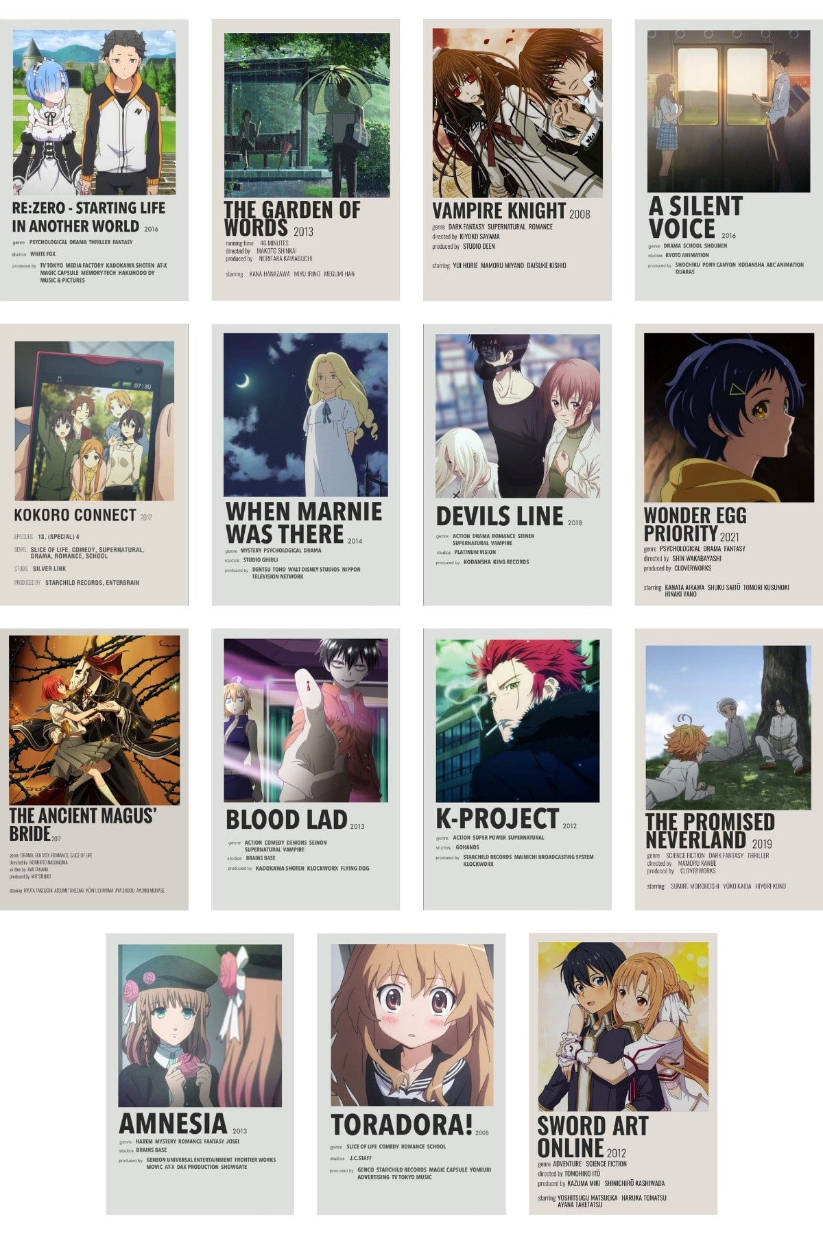 Anime Duvar Poster Seti - Arkası Yapışkanlı Poster Kolaj Seti - 60 Adet - 10cm*15cm - Kutulu Set