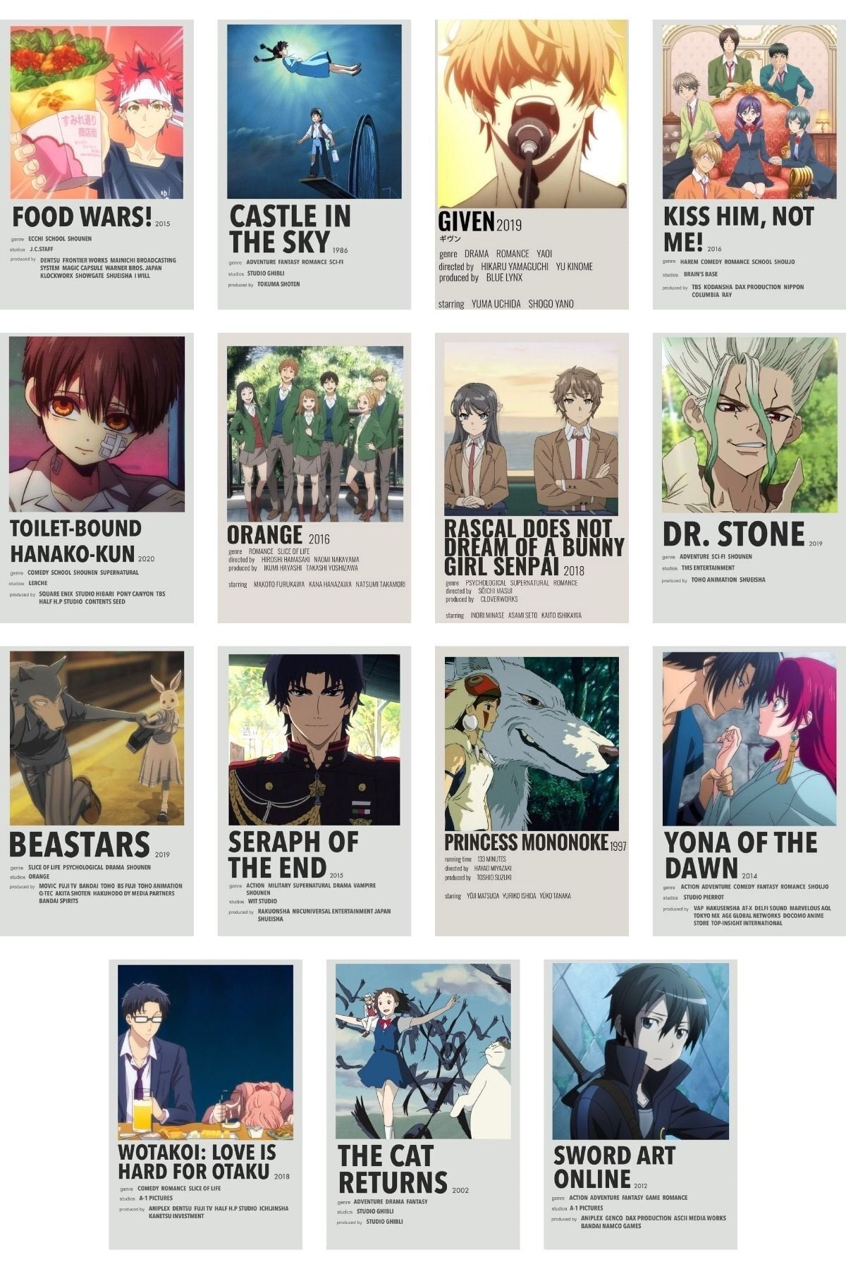 Anime Duvar Poster Seti - Manga Poster Kolaj Seti - 60 Adet - Arkası Yapışkanlı - Kutulu Set