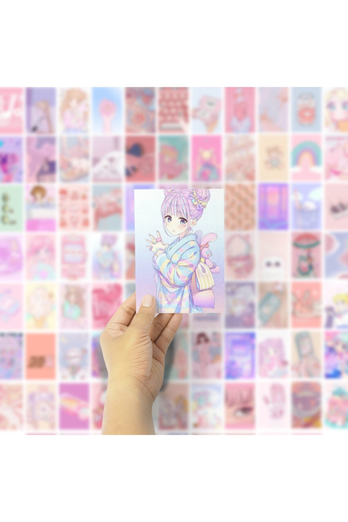 Anime Poster Seti - Arkası Yapışkanlı Kawai Poster Kolaj Seti - 100 Adet - 10cm*15cm- Kutulu Set