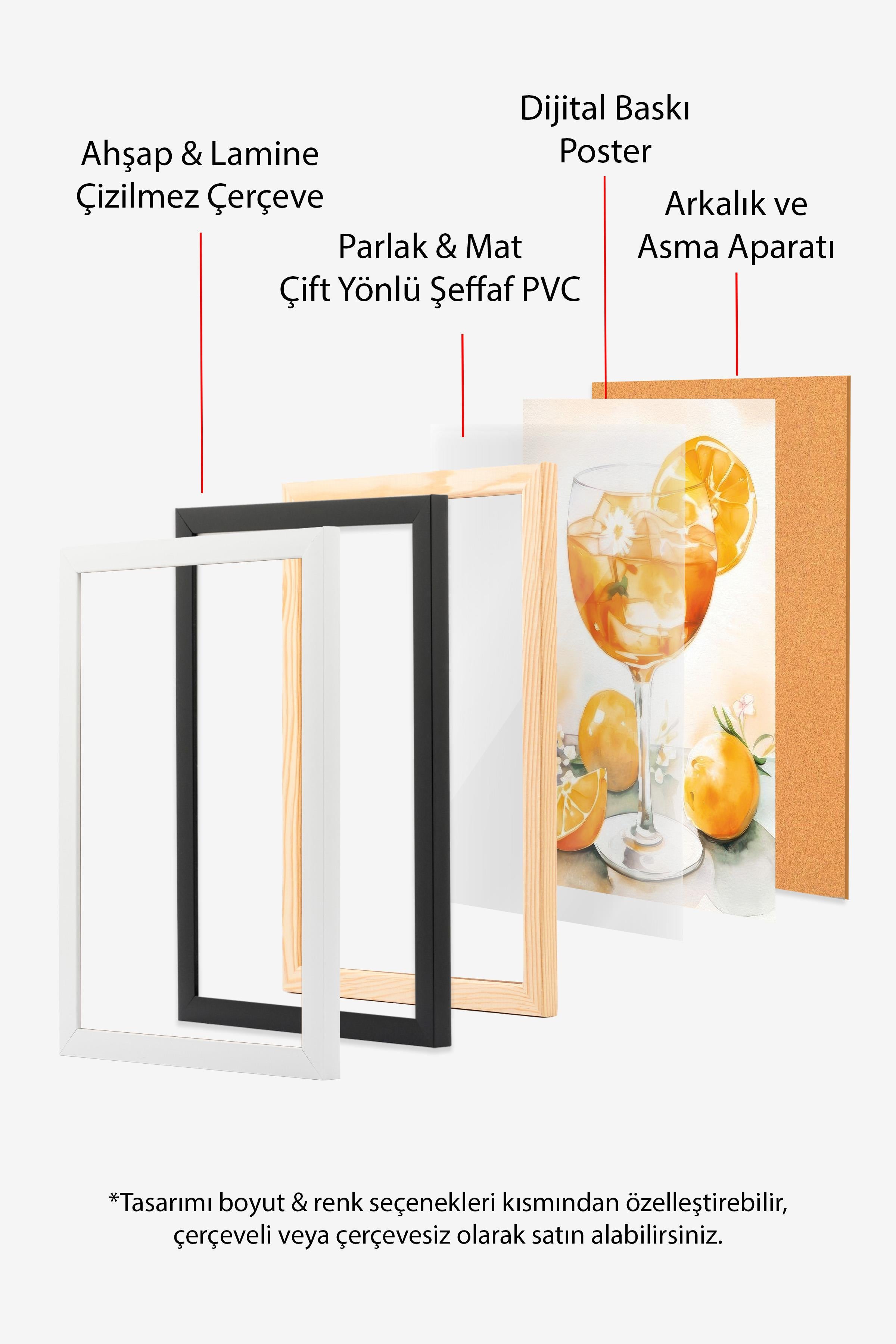 Aperol Art Çerçeveli Tablo, Ahşap Çerçeve ve Poster, Dikey Duvar Tablosu Comfort Serisi NO:108567