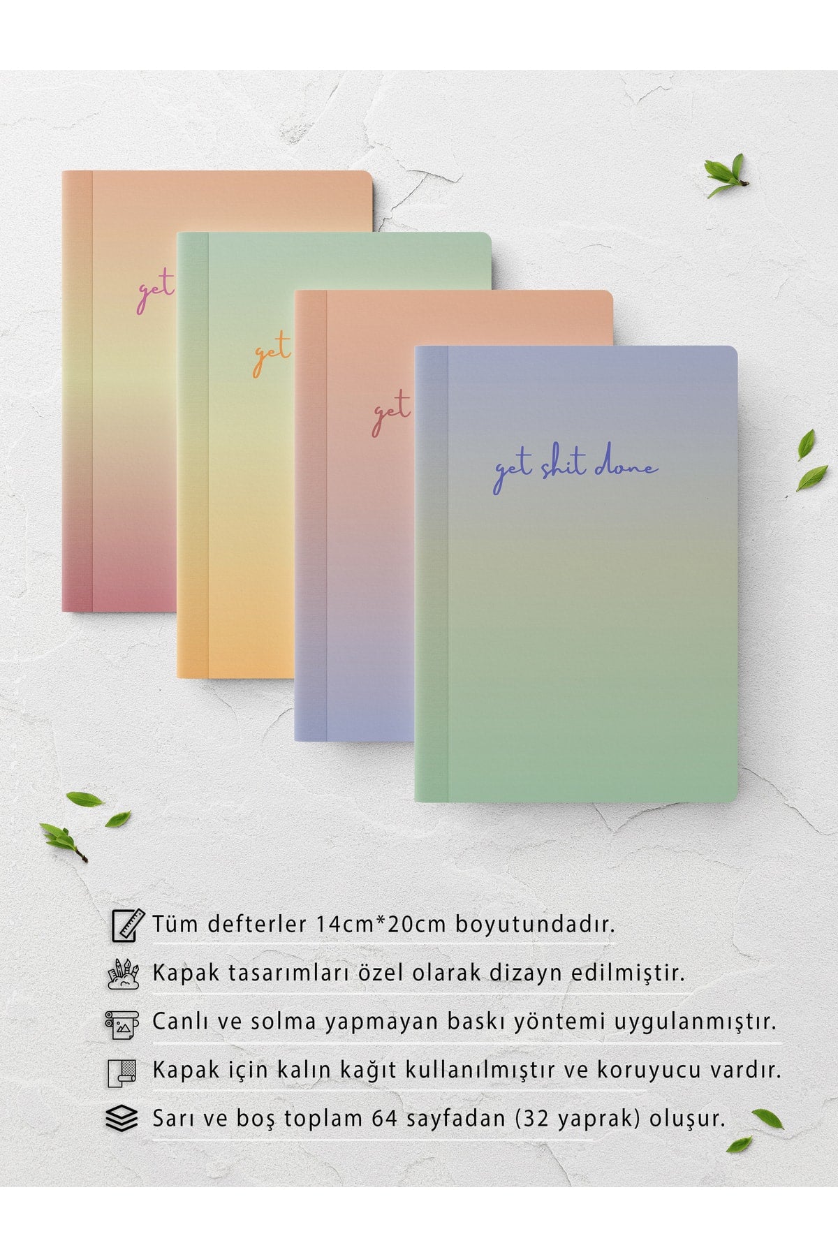 Aura Temalı Defter Seti - Aura Dizaynlı Not Defteri - 4 Adet - 14cm*20cm - 64 Sayfa