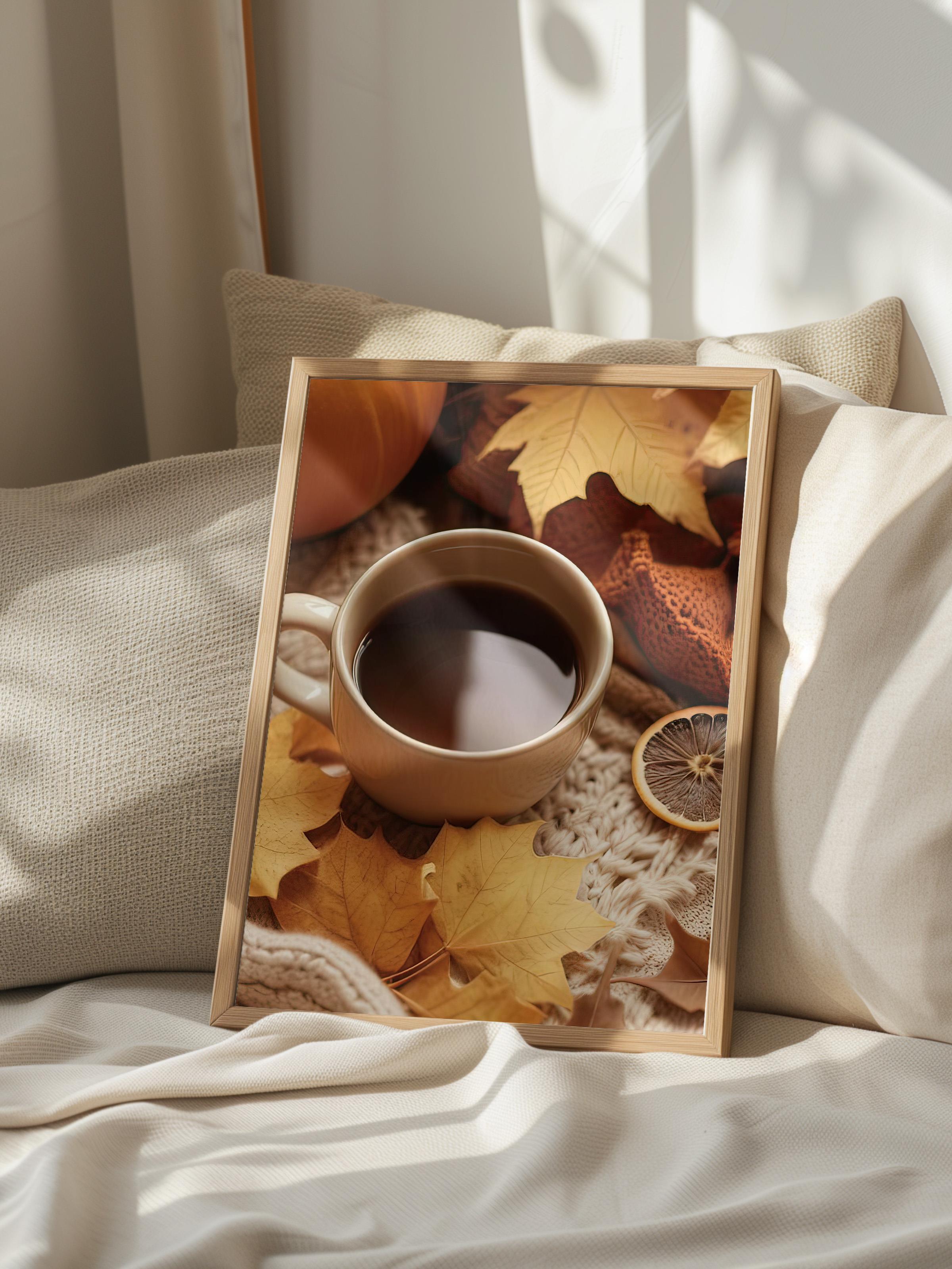 Autumn Tea Çerçeveli Tablo, Ahşap Çerçeve ve Poster, Dikey Duvar Tablosu Comfort Serisi NO:108348