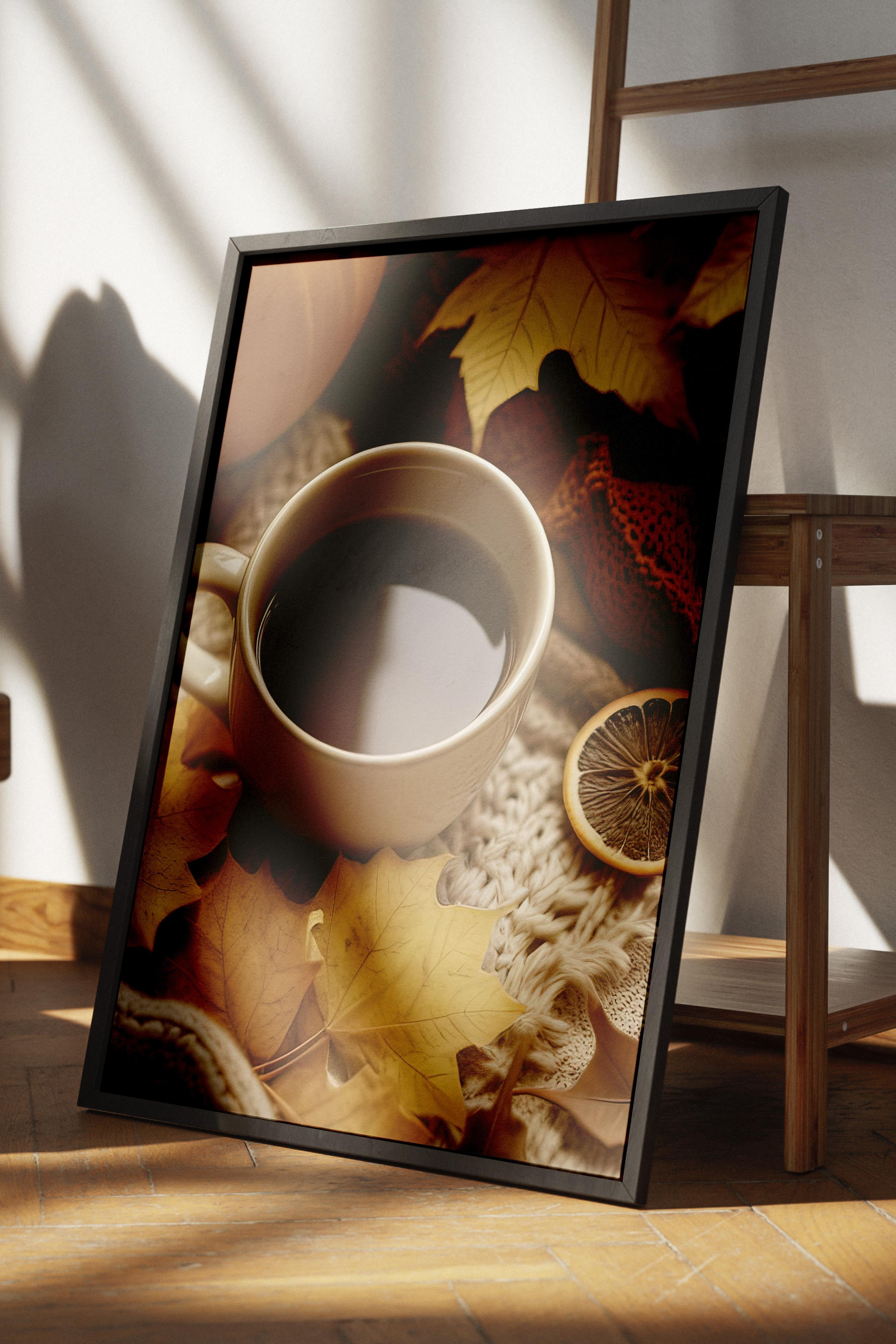 Autumn Tea Çerçeveli Tablo, Siyah Çerçeve ve Poster, Dikey Duvar Tablosu Comfort Serisi NO:108348