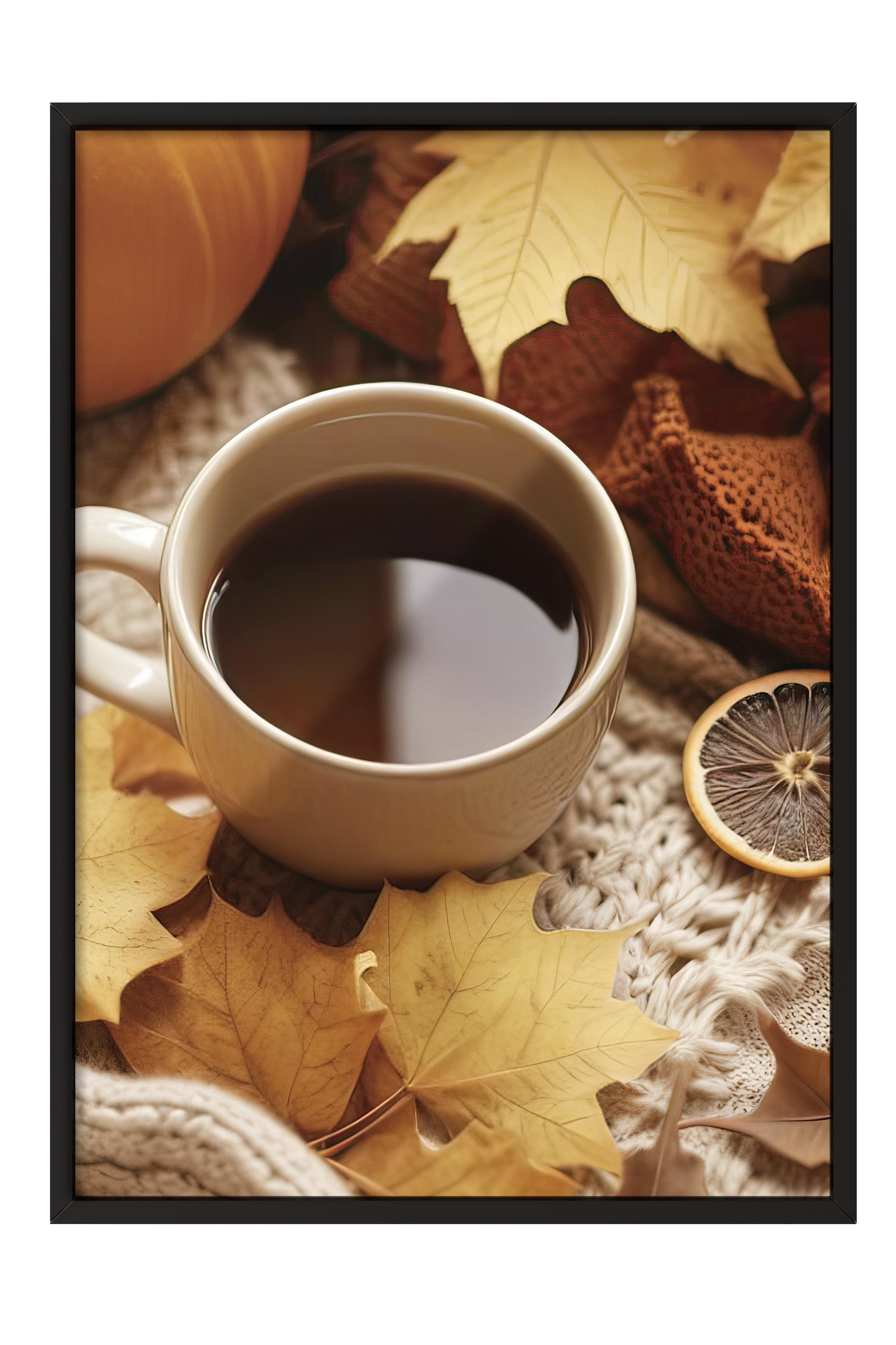 Autumn Tea Çerçeveli Tablo, Siyah Çerçeve ve Poster, Dikey Duvar Tablosu Comfort Serisi NO:108348