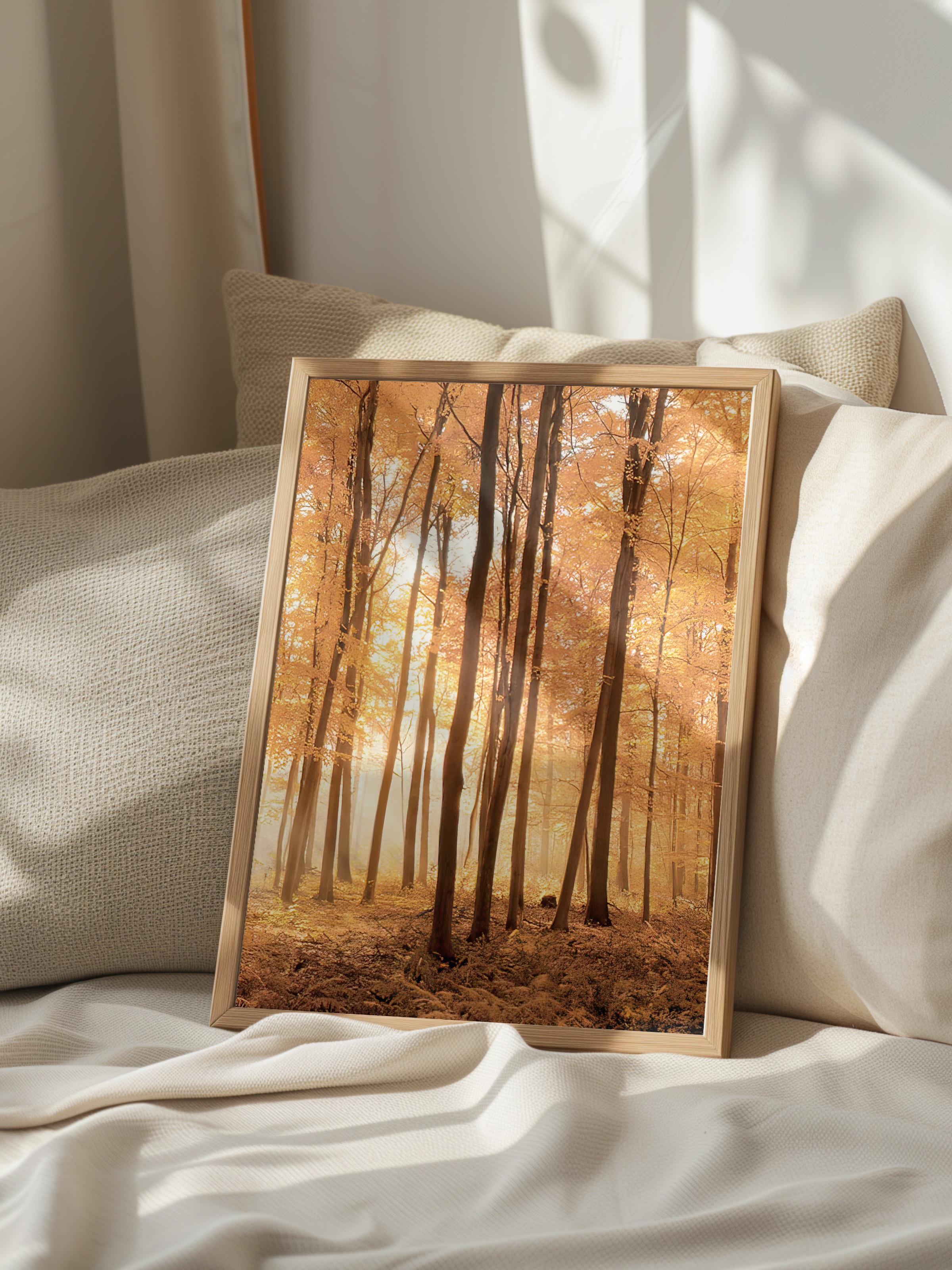 Autumn Trees Çerçeveli Tablo, Ahşap Çerçeve ve Poster, Dikey Duvar Tablosu Comfort Serisi NO:108347