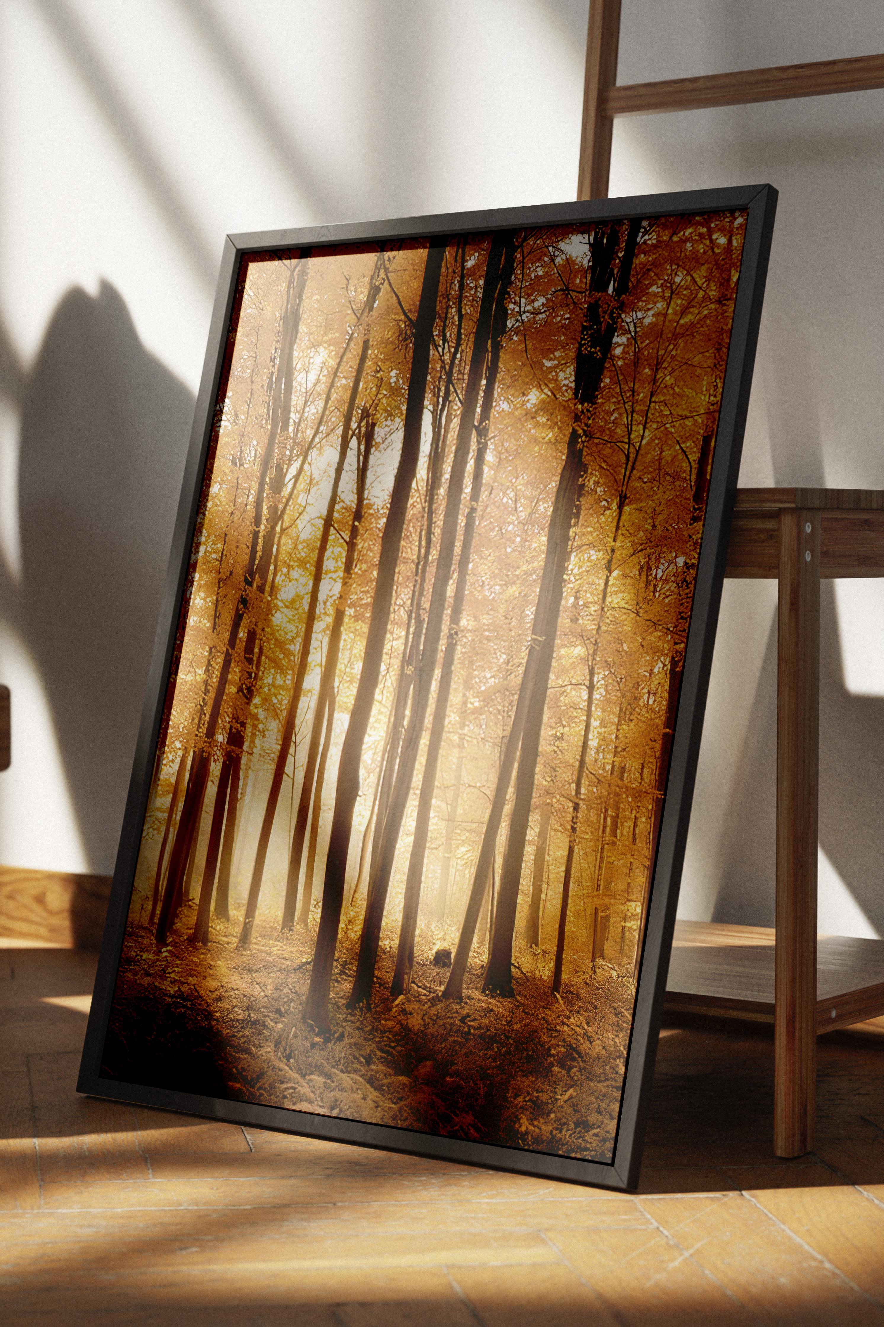 Autumn Trees Çerçeveli Tablo, Siyah Çerçeve ve Poster, Dikey Duvar Tablosu Comfort Serisi NO:108347