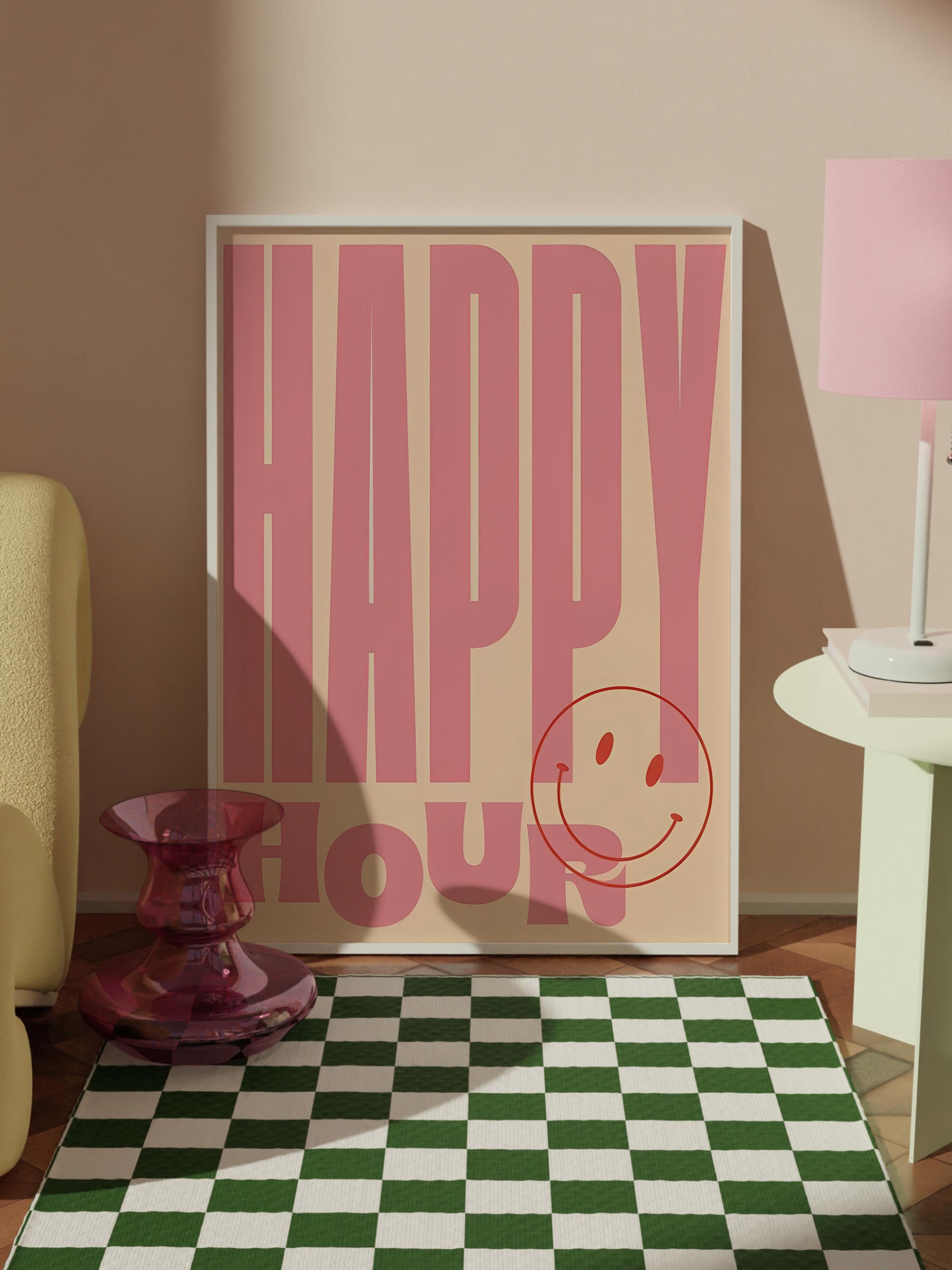 Beyaz Çerçeveli Tablo, Sanatsal Tasarım Duvar Tablosu, Happy Hour Pink Comfort Serisi NO:108726