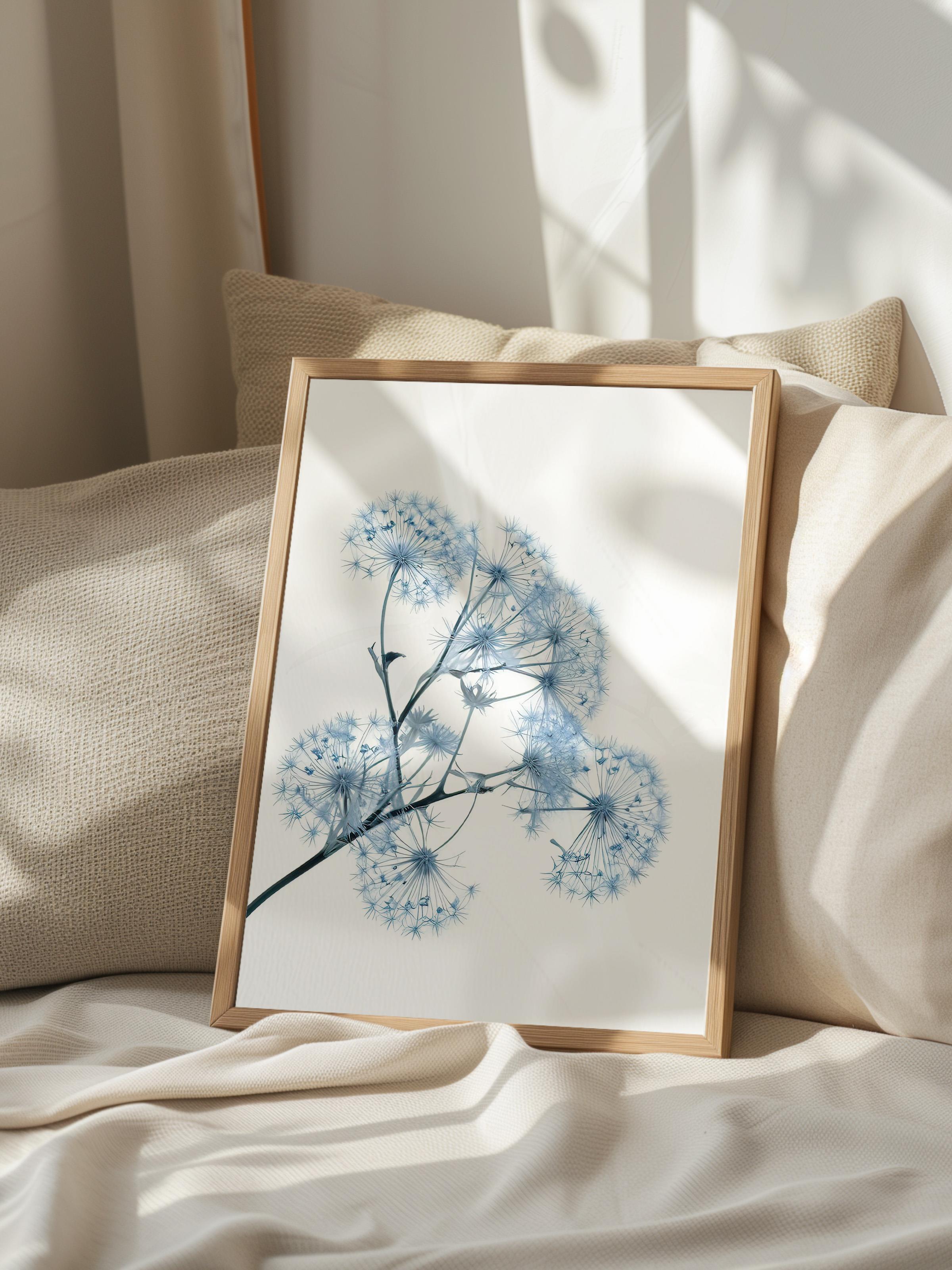 Blue Dandelion Çerçeveli Tablo, Ahşap Çerçeve ve Poster, Duvar Tablosu Comfort Serisi NO:108374