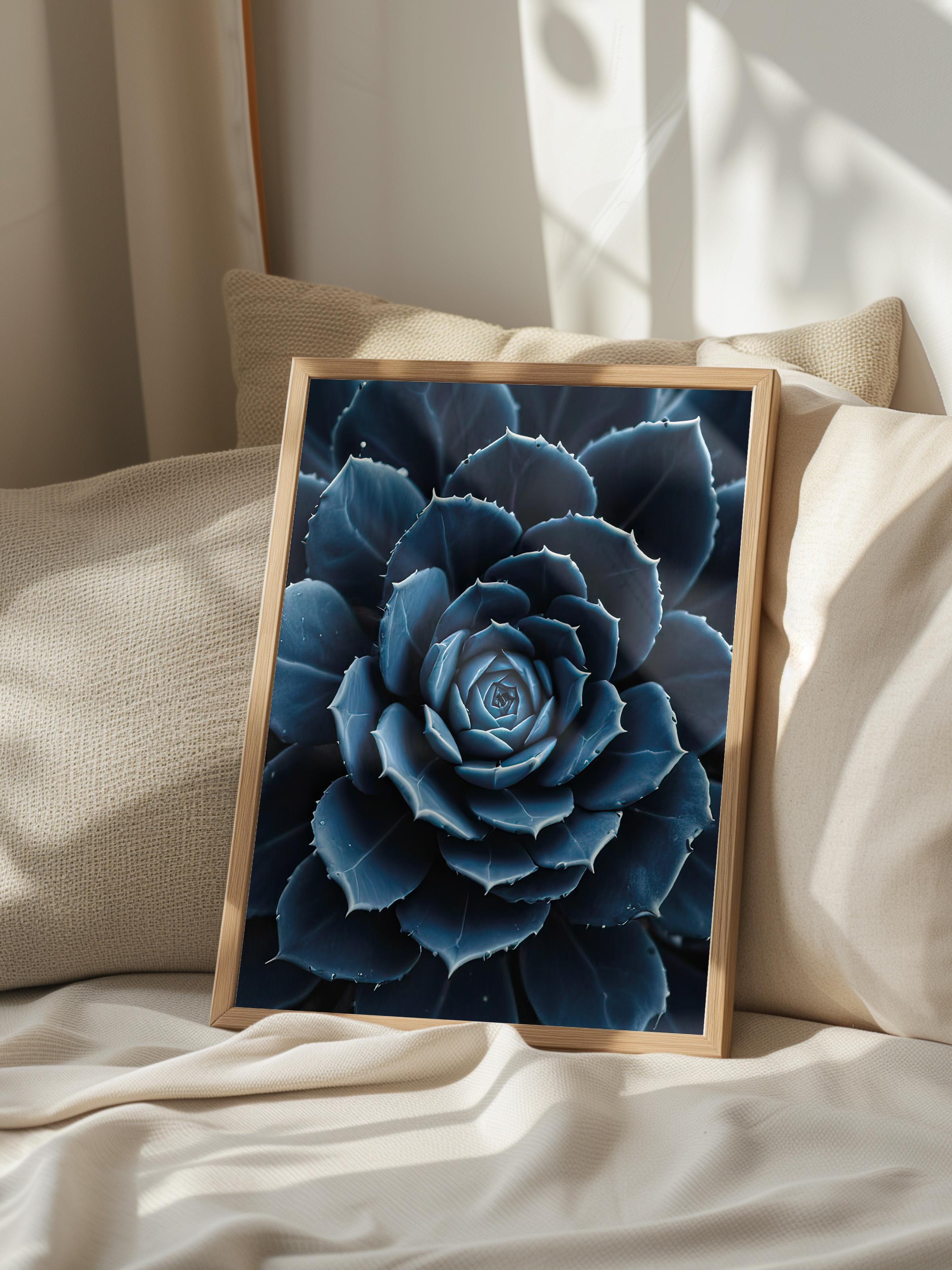 Blue flower cactus Çerçeveli Tablo, Ahşap Çerçeve ve Poster, Duvar Tablosu Comfort Serisi NO:108372