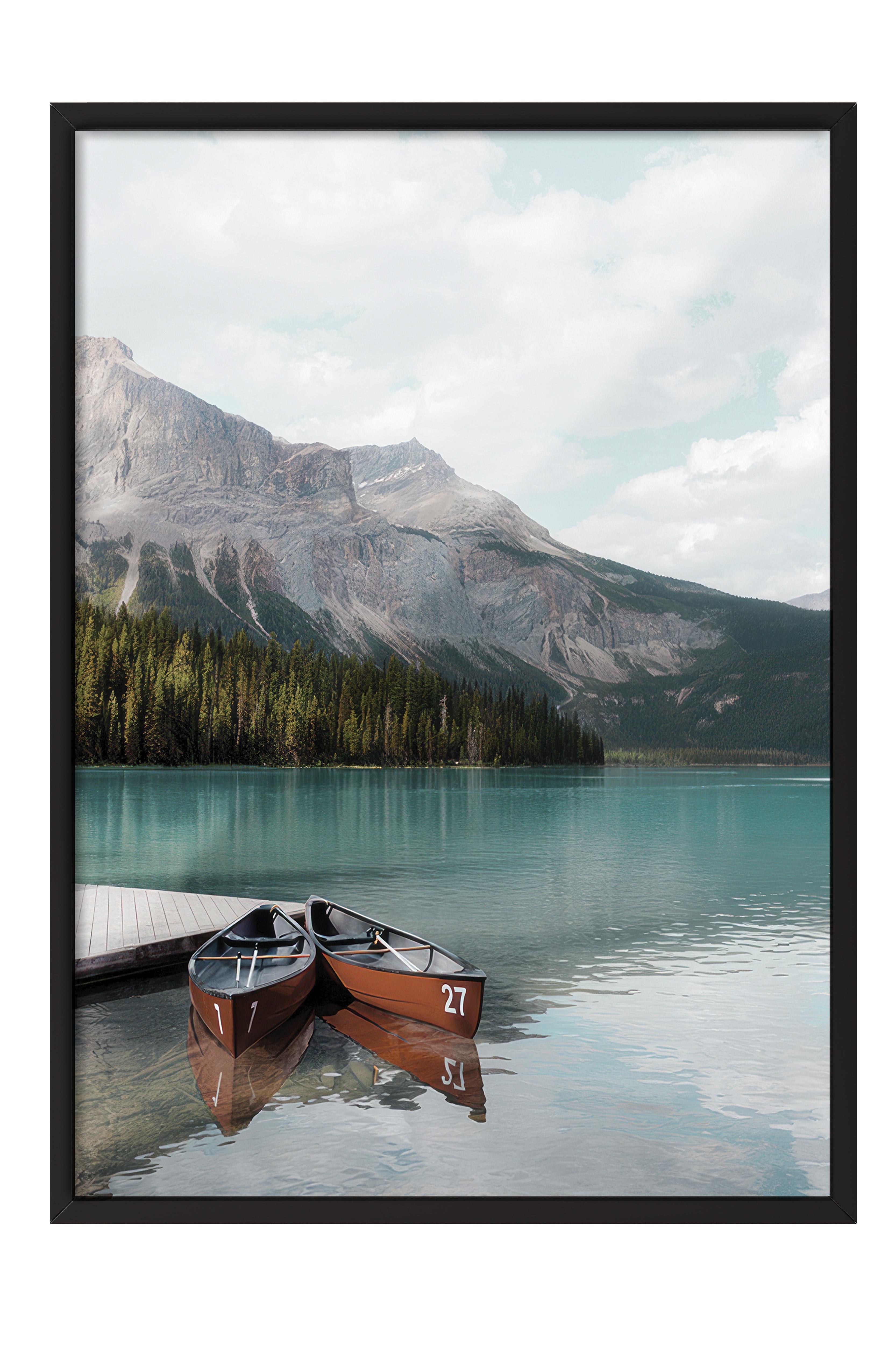 Boats on Lake Louise Siyah Çerçeveli Tablo, Duvar Tablosu Comfort Serisi NO:108442