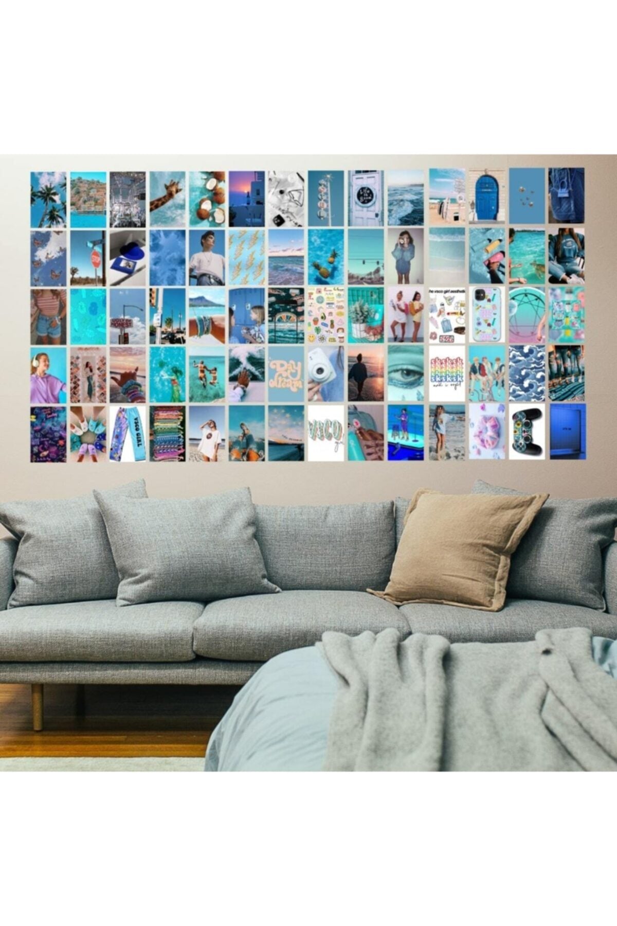 Bodrum Mavi Duvar Posteri Kolaj Seti - Arkası Yapışkanlı 70 Adet Duvar Posteri Kolaj Seti - 10*15cm