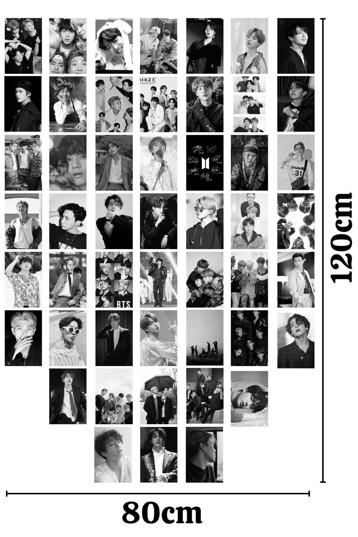 Bts Duvar Poster Seti - Arkası Yapışkanlı Kolaj Seti - 50 Adet - Siyah Beyaz, 10cm*15cm, Kutulu Set