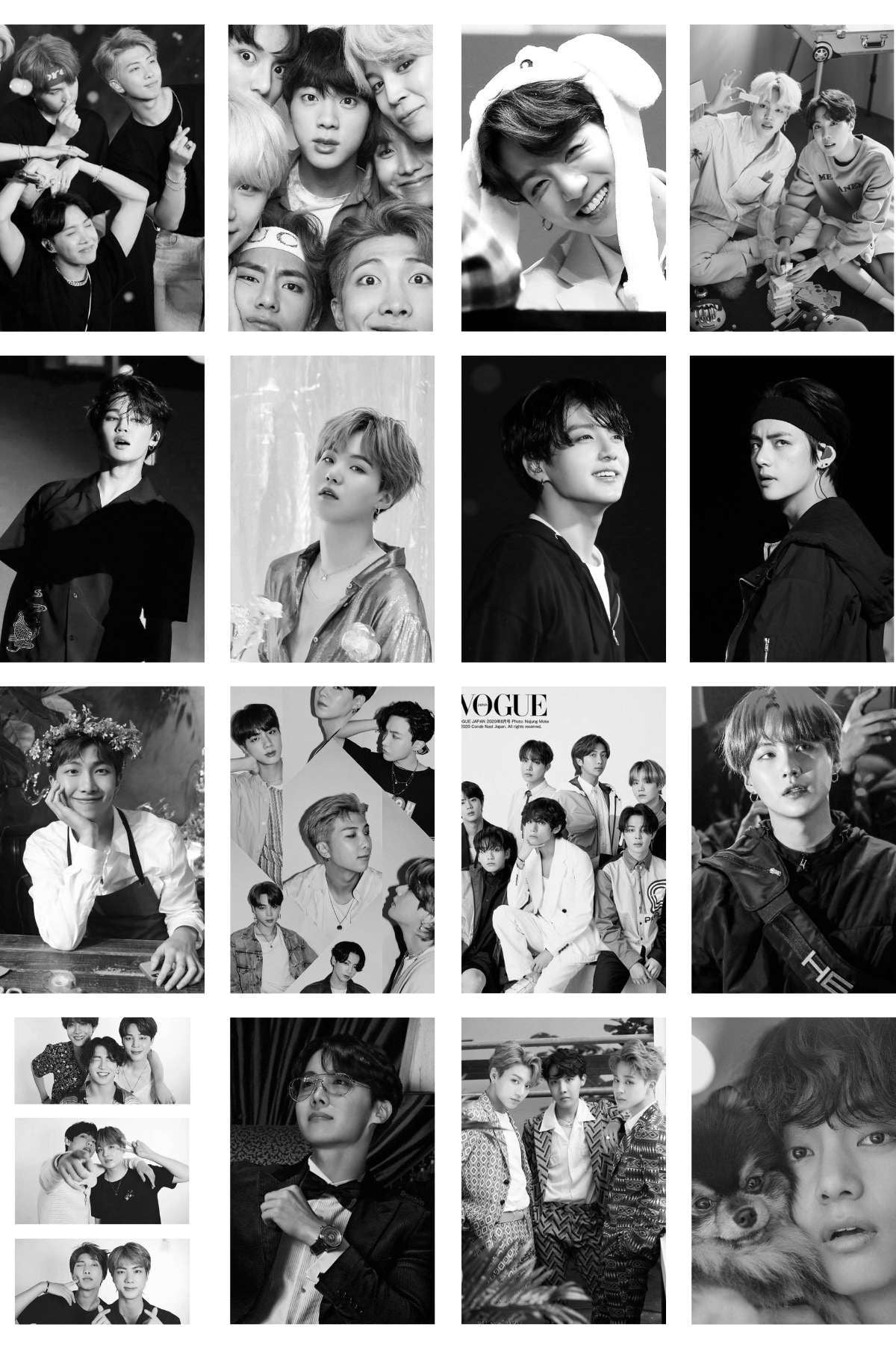 Bts Duvar Poster Seti - Arkası Yapışkanlı Kolaj Seti - 50 Adet - Siyah Beyaz, 10cm*15cm, Kutulu Set